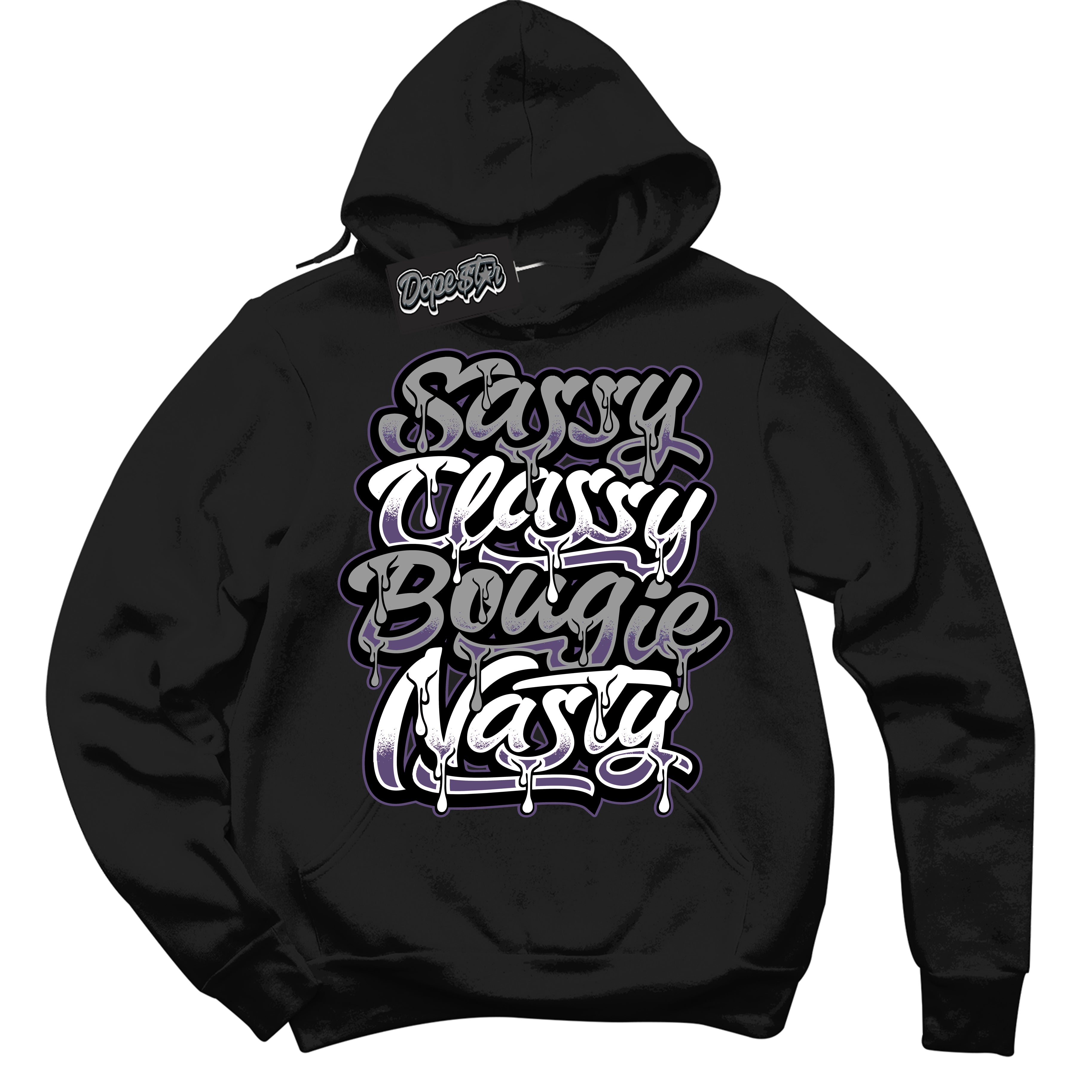 Cool Black Hoodie with “ Sassy Classy ”  design that Perfectly Matches Punk Rock 1s Sneakers.c
