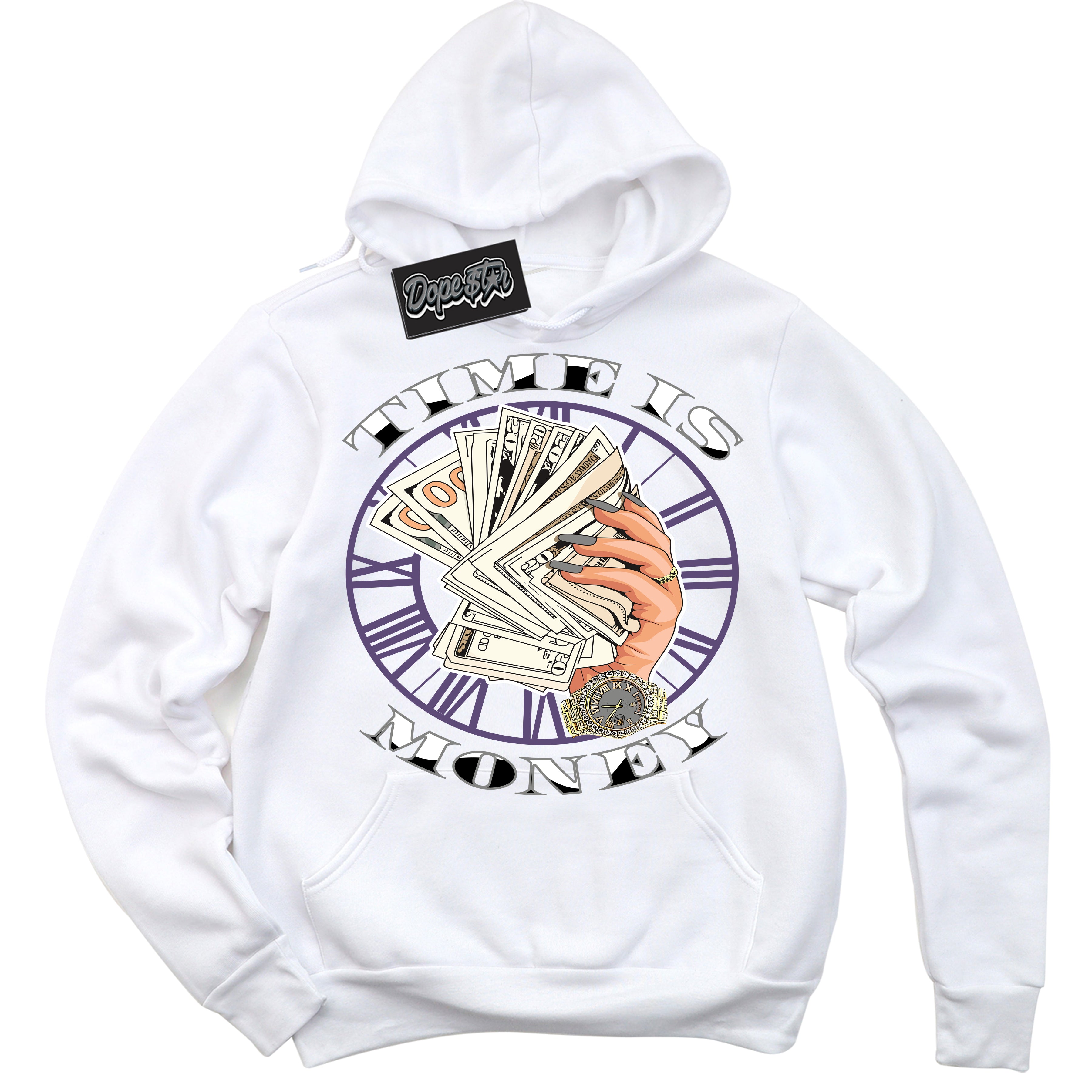 Cool White Hoodie with “ Time Is Money ”  design that Perfectly Matches Punk Rock 1s Sneakers.