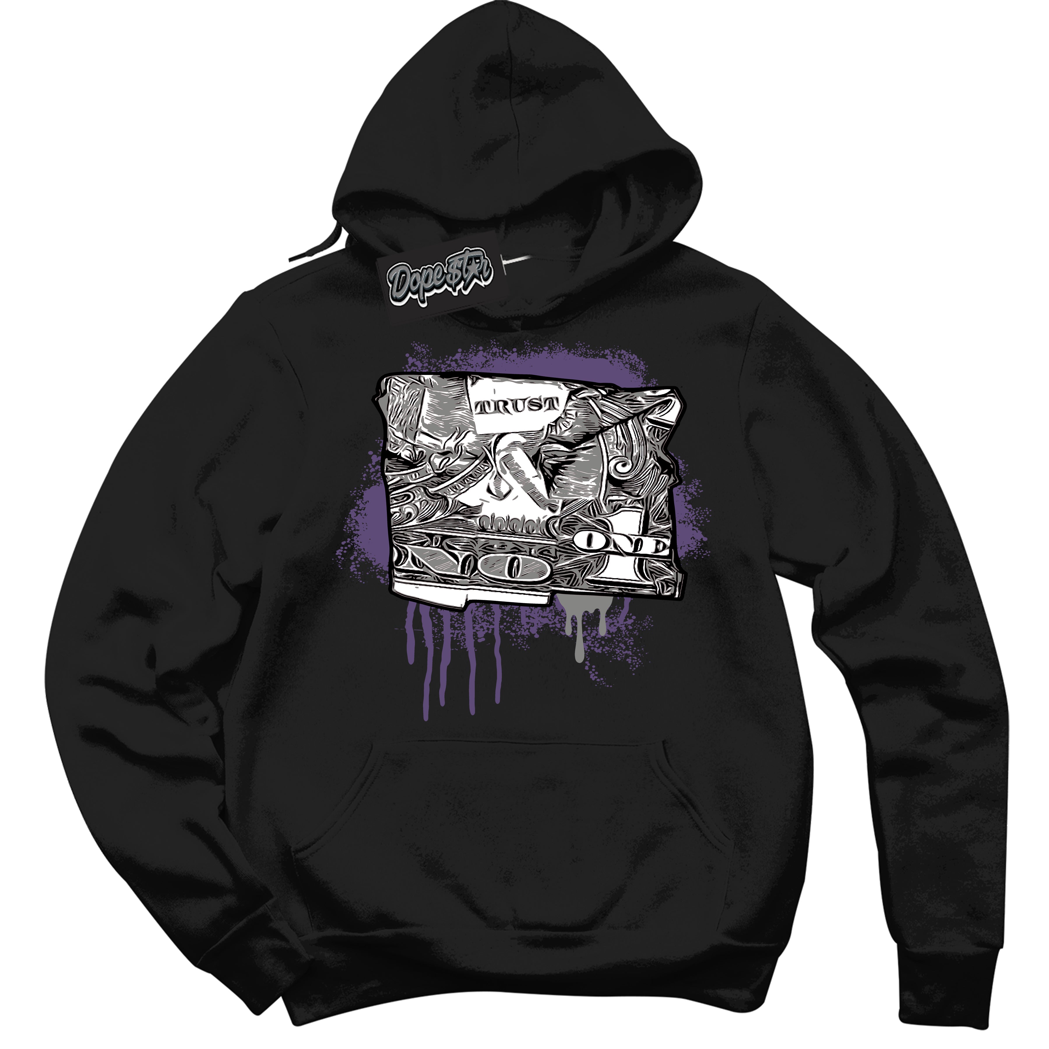 Cool Black Hoodie with “ Trust No One Dollar ”  design that Perfectly Matches Punk Rock 1s Sneakers.