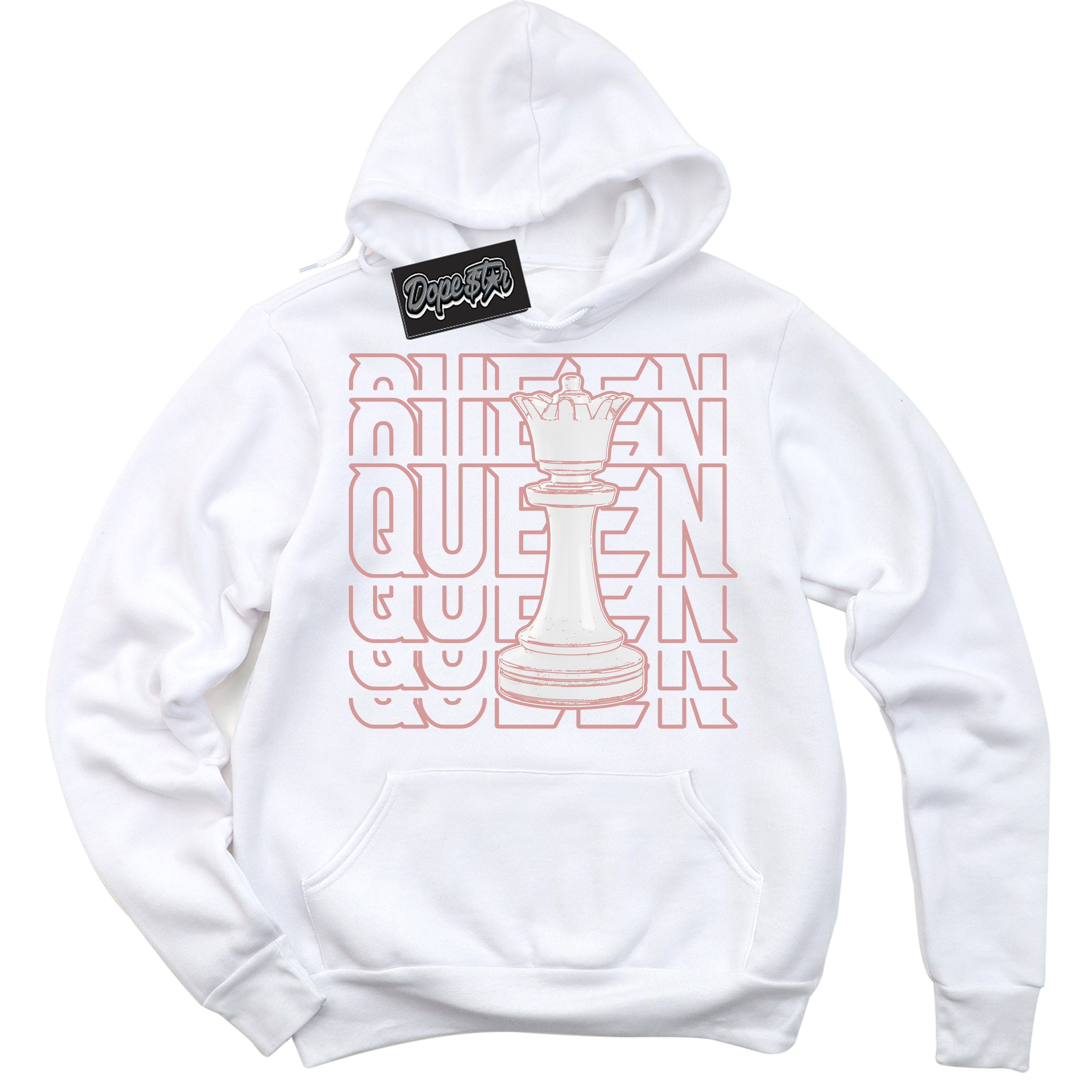 Cool White Hoodie with “Queen Chess” design that Perfectly Matches Legend Pink 1s Jordans.