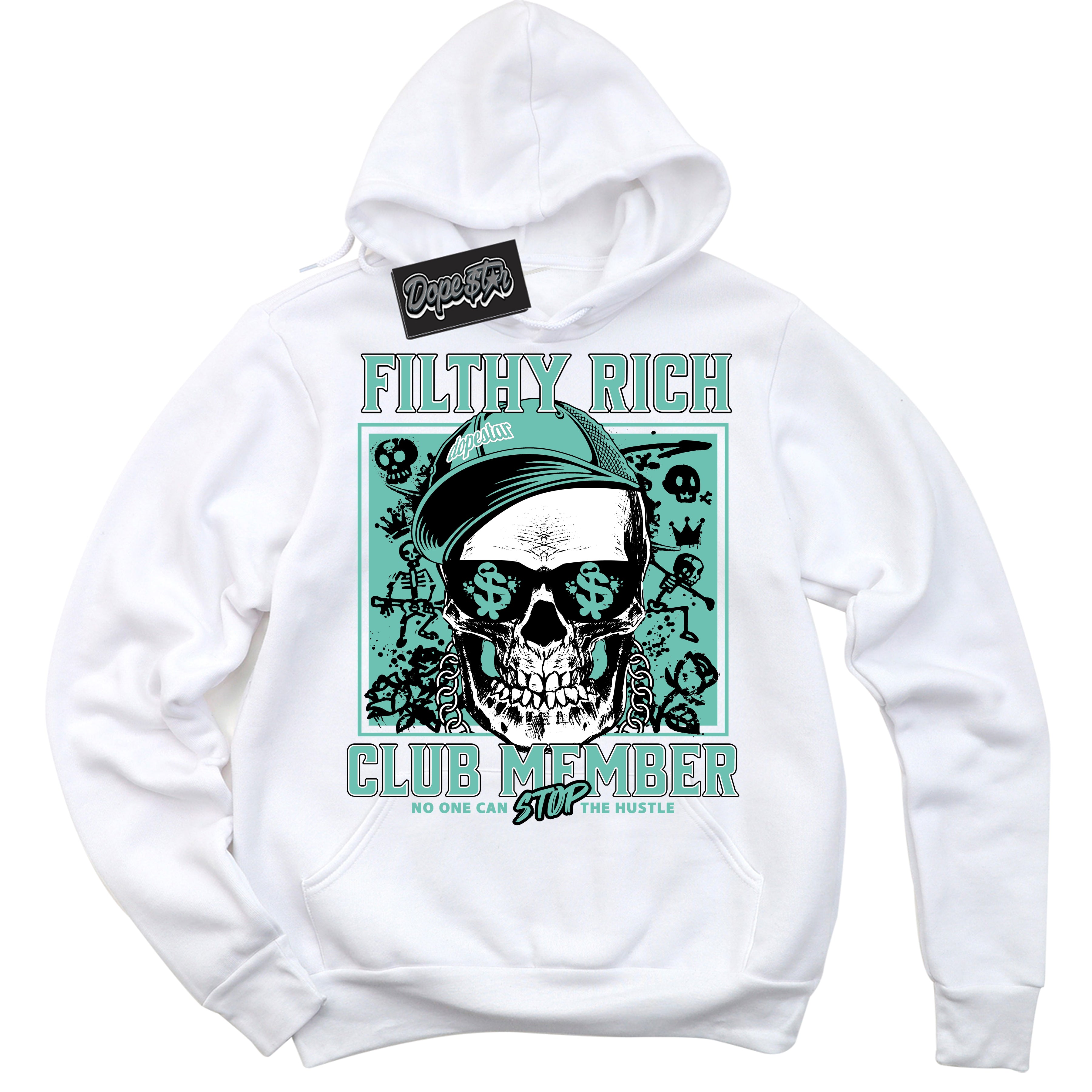 Cool White Hoodie with “ Filthy Rich ”  design that Perfectly Matches Green Glow 1s Sneakers.
