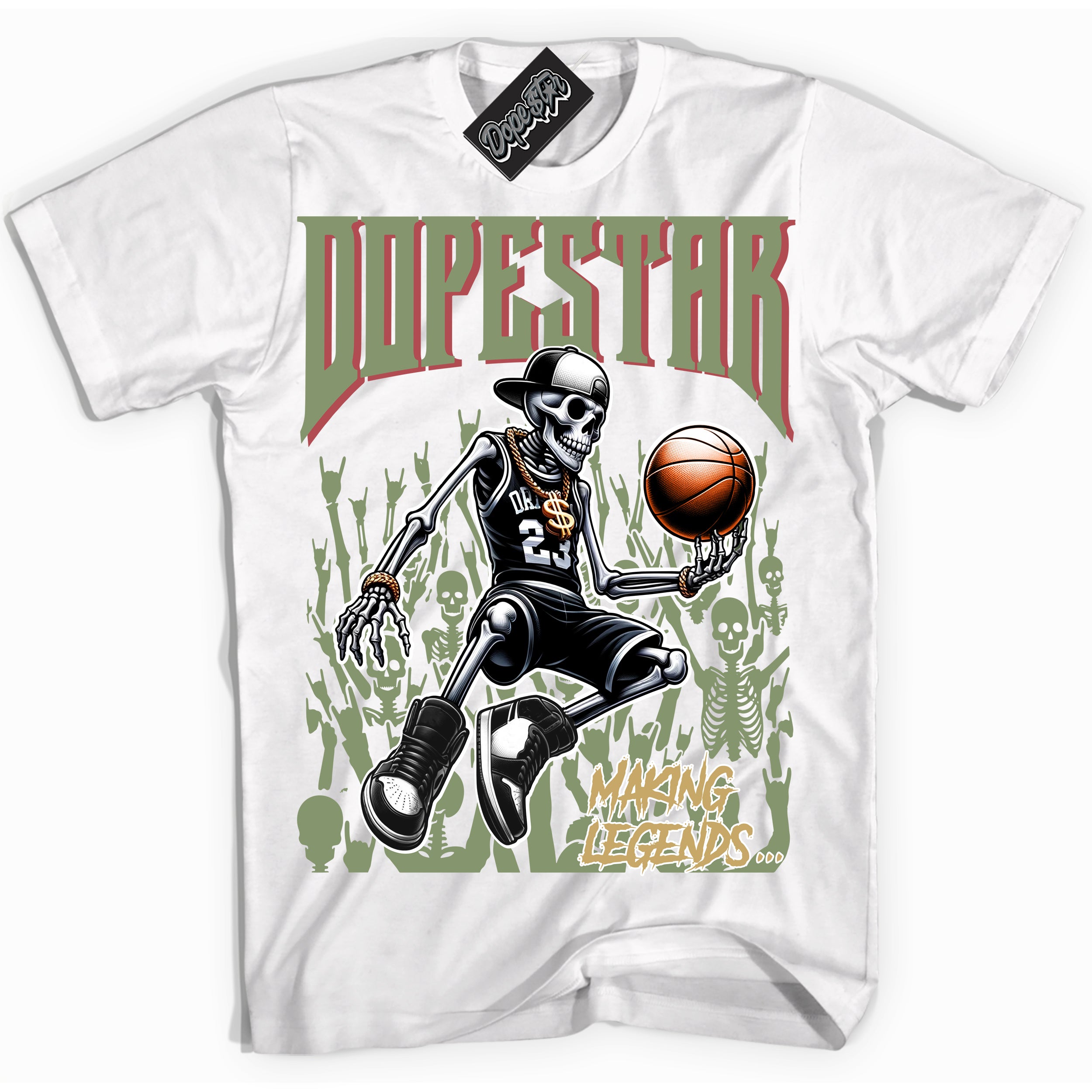 Cool White Shirt with “ Making Legends ” design that perfectly matches Year Of The Dragon 1s Sneakers.