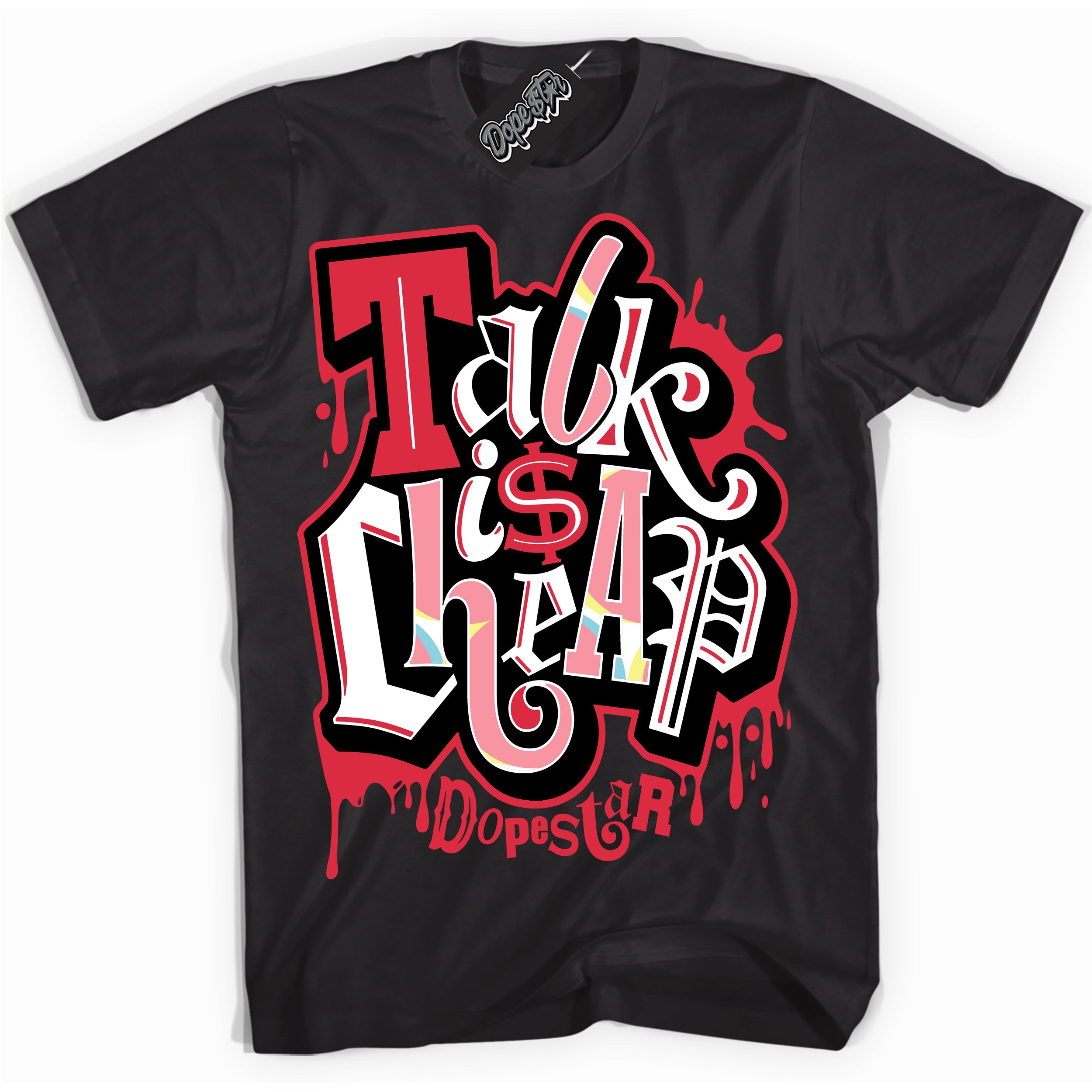 Cool Black graphic tee with “ Talk Is Cheap ” design, that perfectly matches Spider-Verse 1s sneakers 