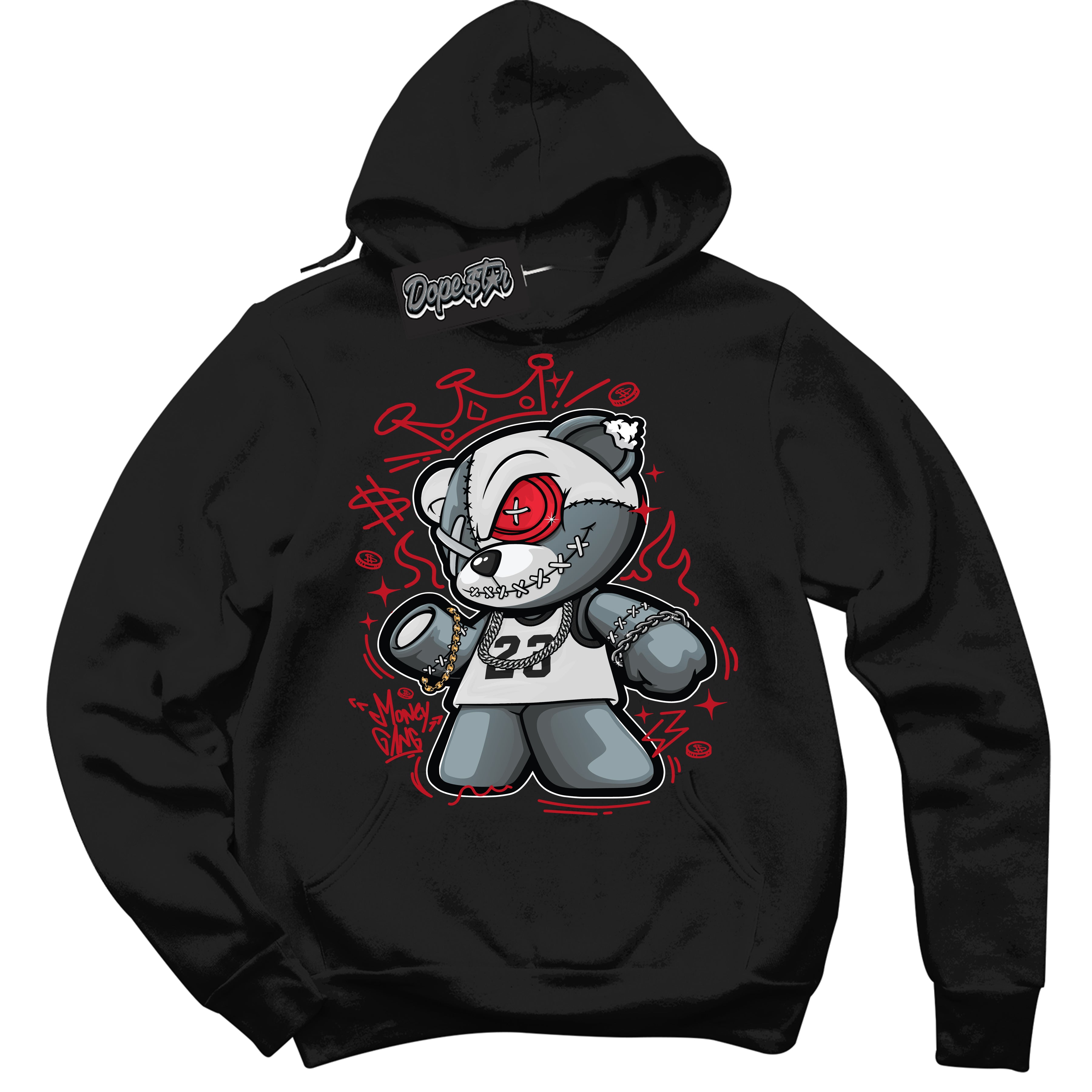 Cool Black Hoodie with “ Money Gang Bear ”  design that Perfectly Matches Trophy Room 1s Jordans.

