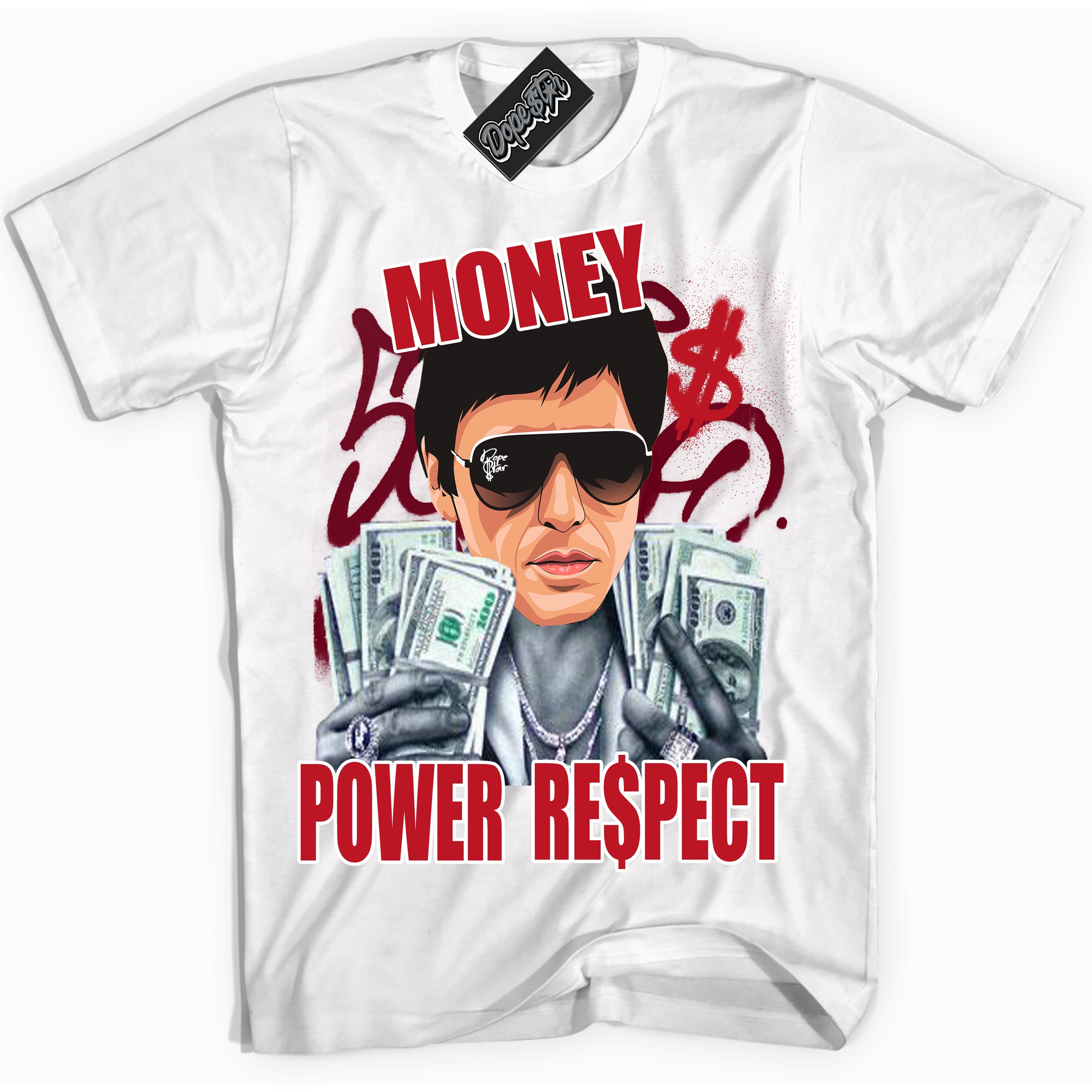 Cool White Shirt with “ Tony Montana ” design that perfectly matches Trophy Room 1s Jordans.
