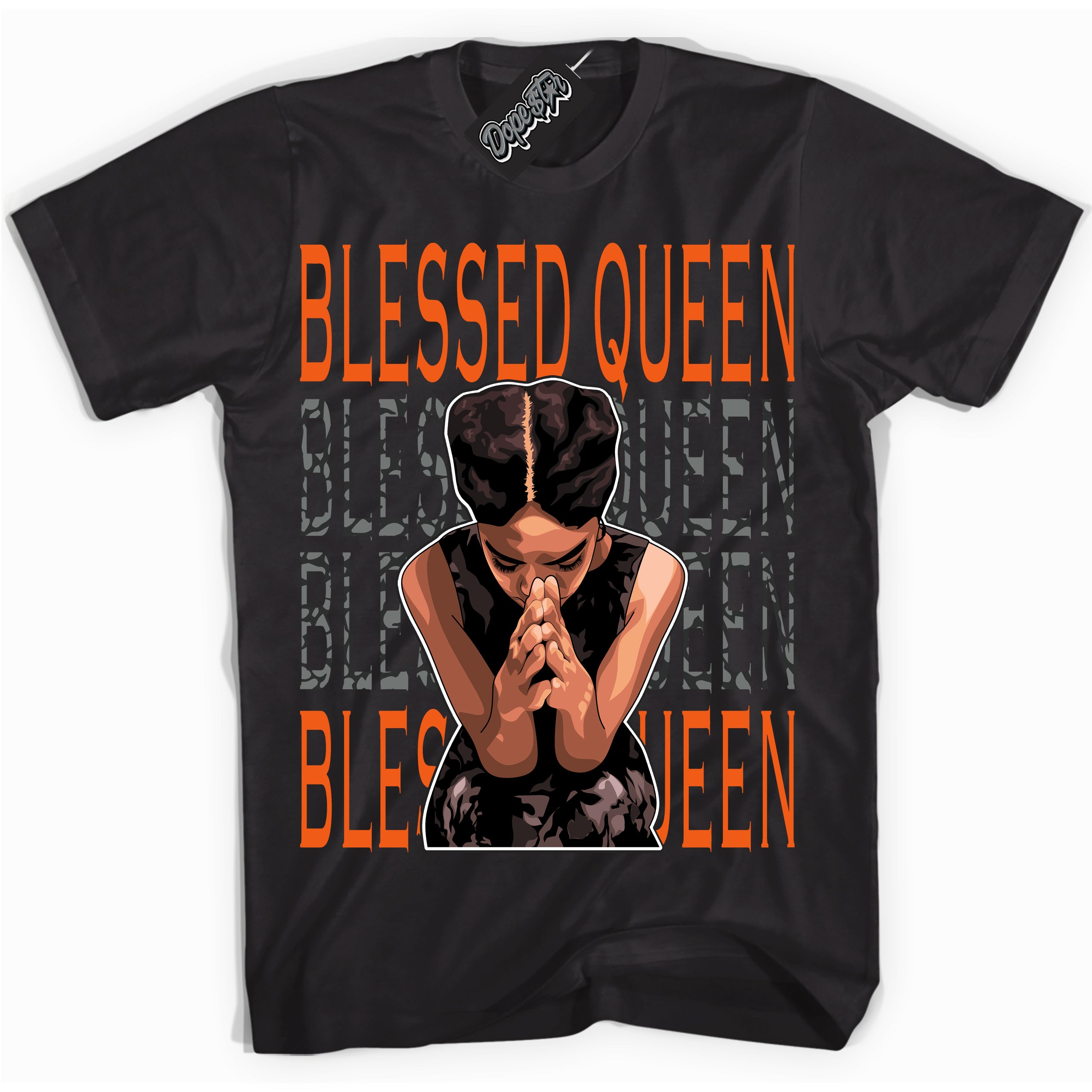 Cool Black graphic tee with “ Blessed Queen ” design, that perfectly matches Fear Pack 3s sneakers 