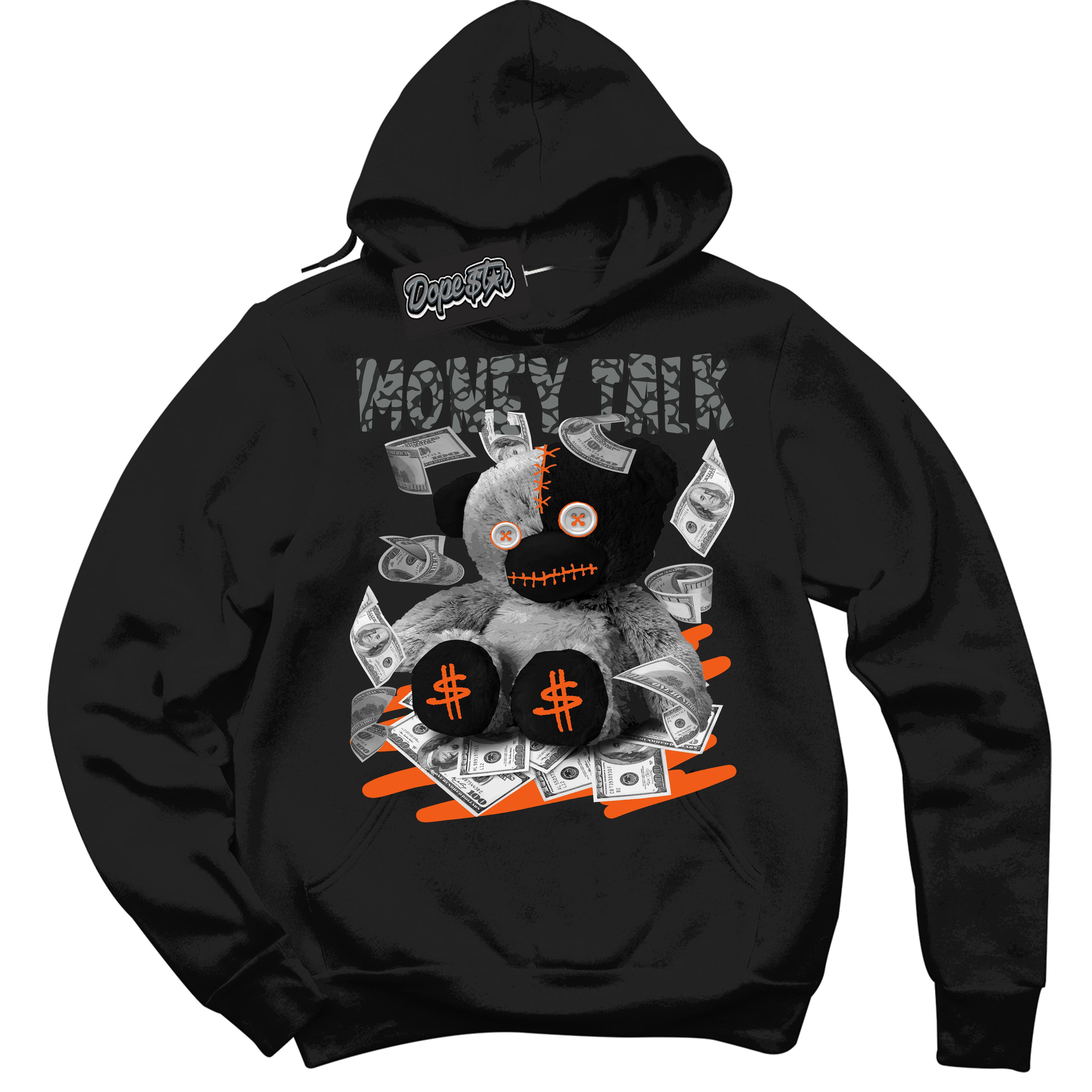 Cool Black Graphic DopeStar Hoodie with “ Glow Money Talk Bear “ print, that perfectly matches Fear Pack 3s sneakers