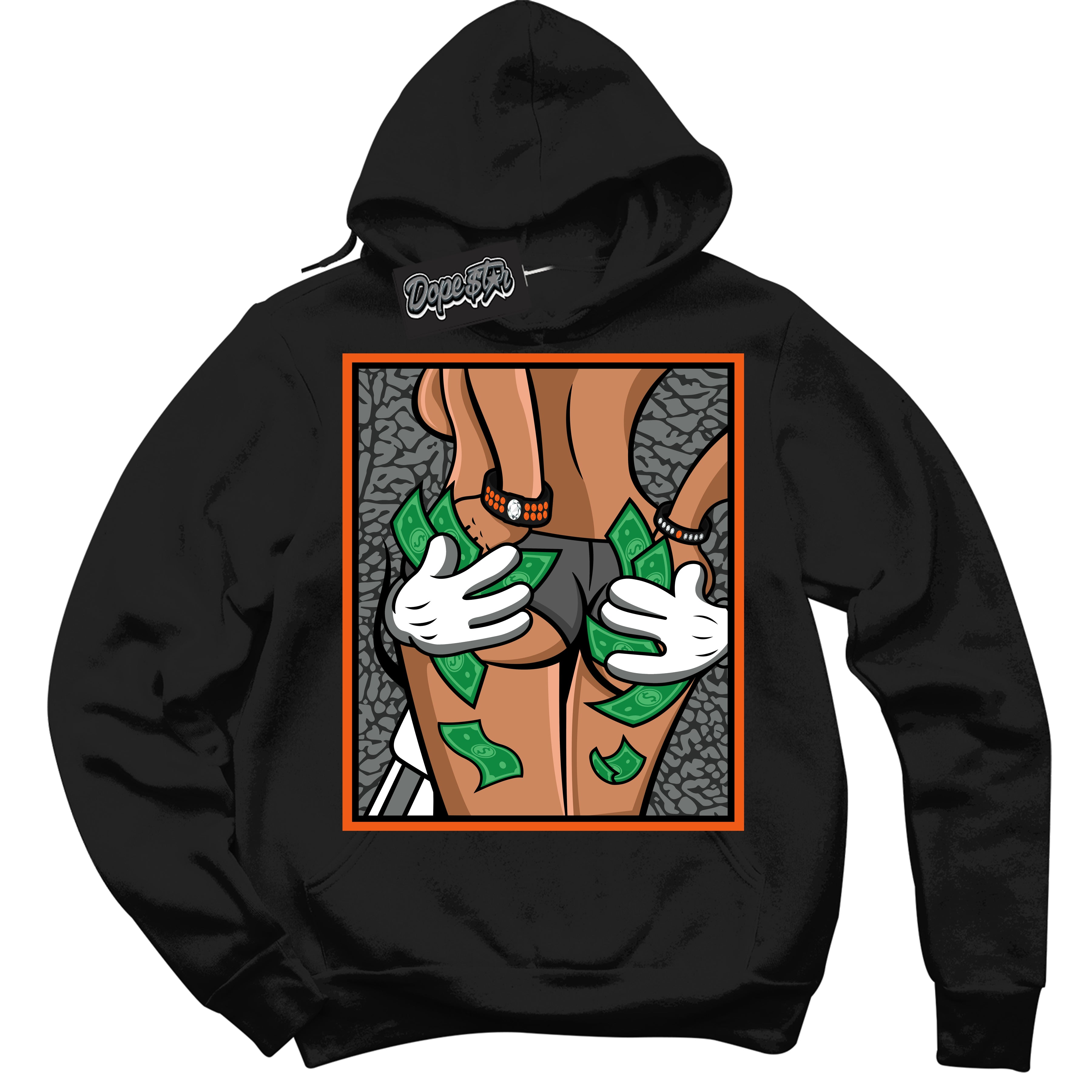 Cool Black Graphic DopeStar Hoodie with “  Money Hands  “ print, that perfectly matches Fear Pack 3s sneakers