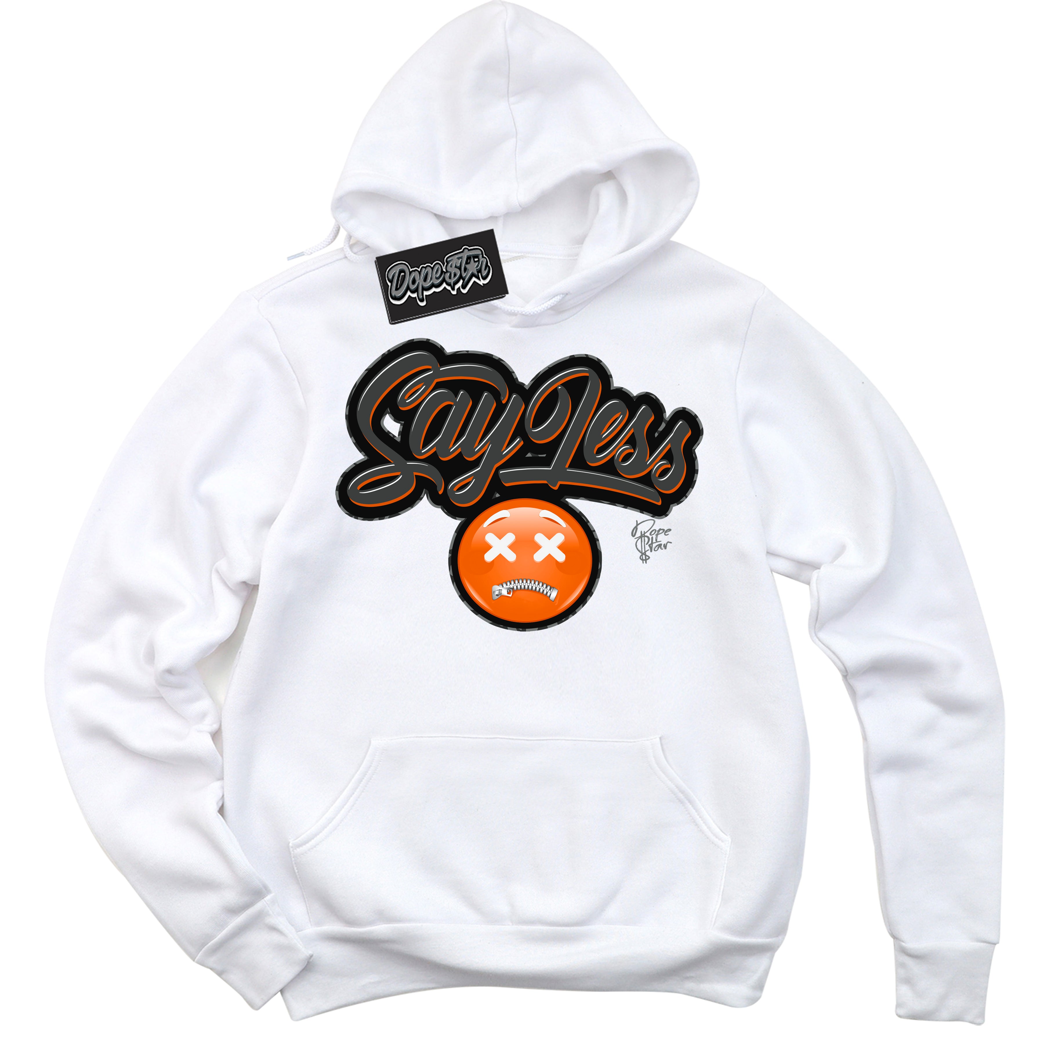 Cool White Graphic DopeStar Hoodie with “  Say Less “ print, that perfectly matches Fear Pack 3s sneakers