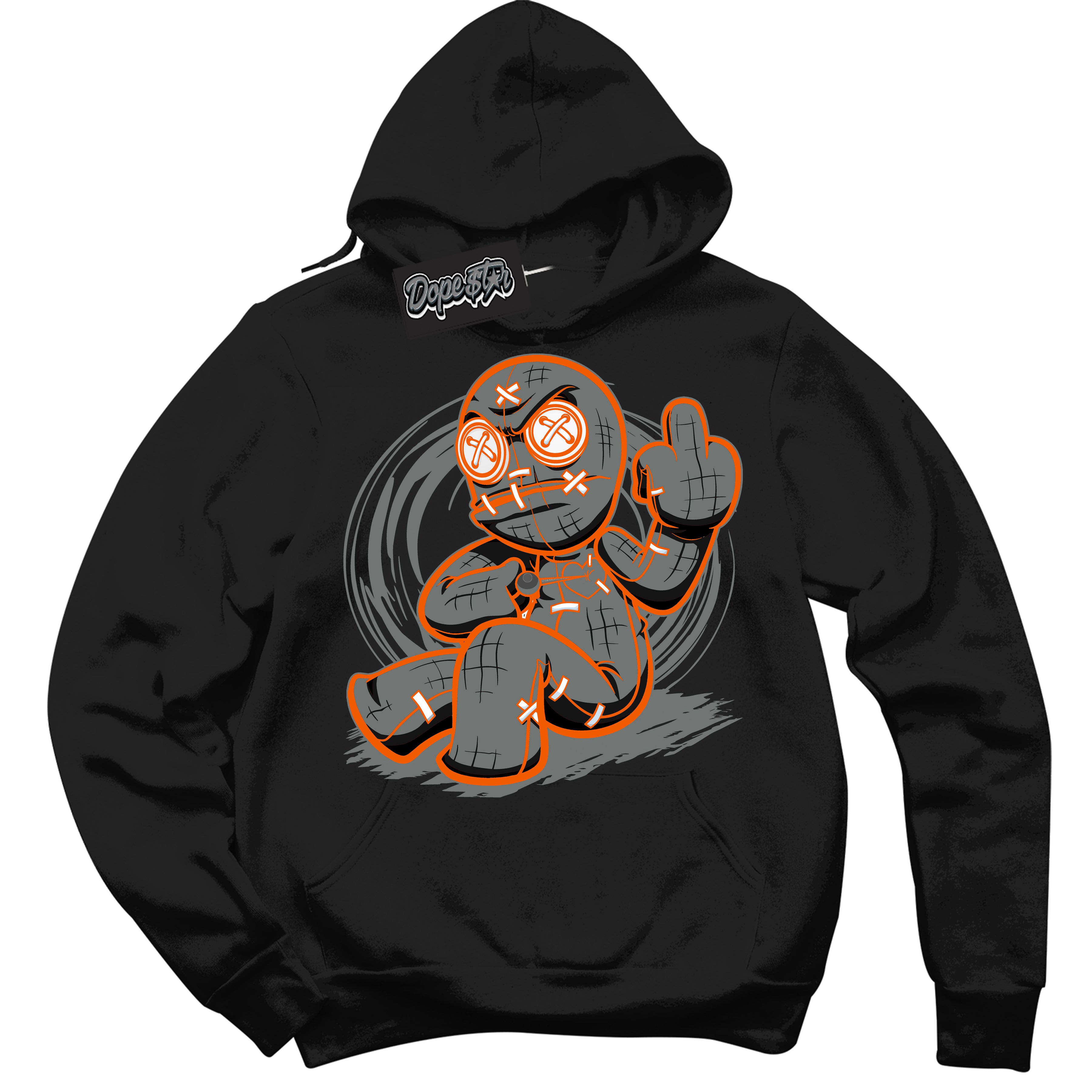 Cool Black Graphic DopeStar Hoodie with “ VooDoo Doll “ print, that perfectly matches Fear Pack 3s sneakers