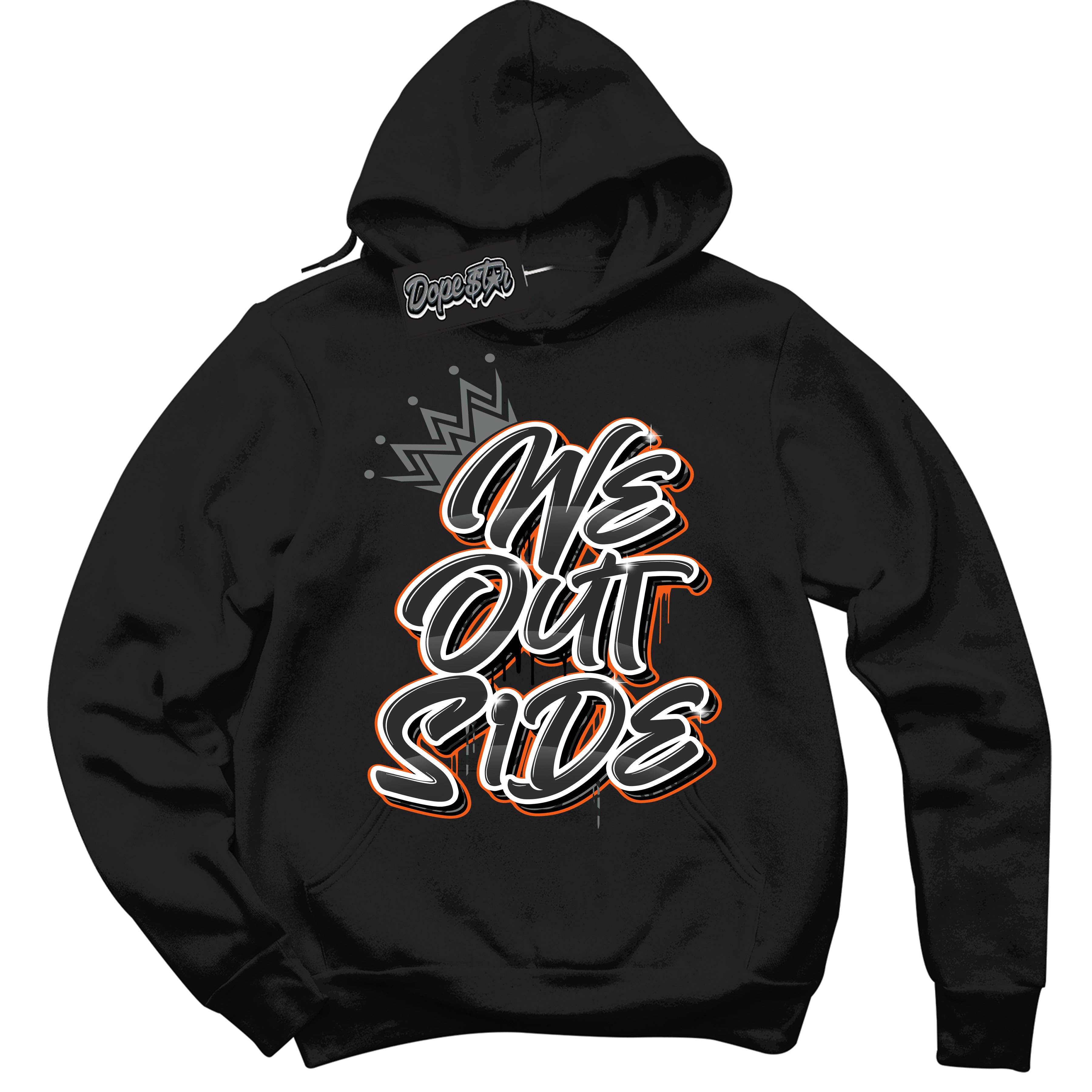 Cool Black Graphic DopeStar Hoodie with “ We Outside “ print, that perfectly matches Fear Pack 3s sneakers