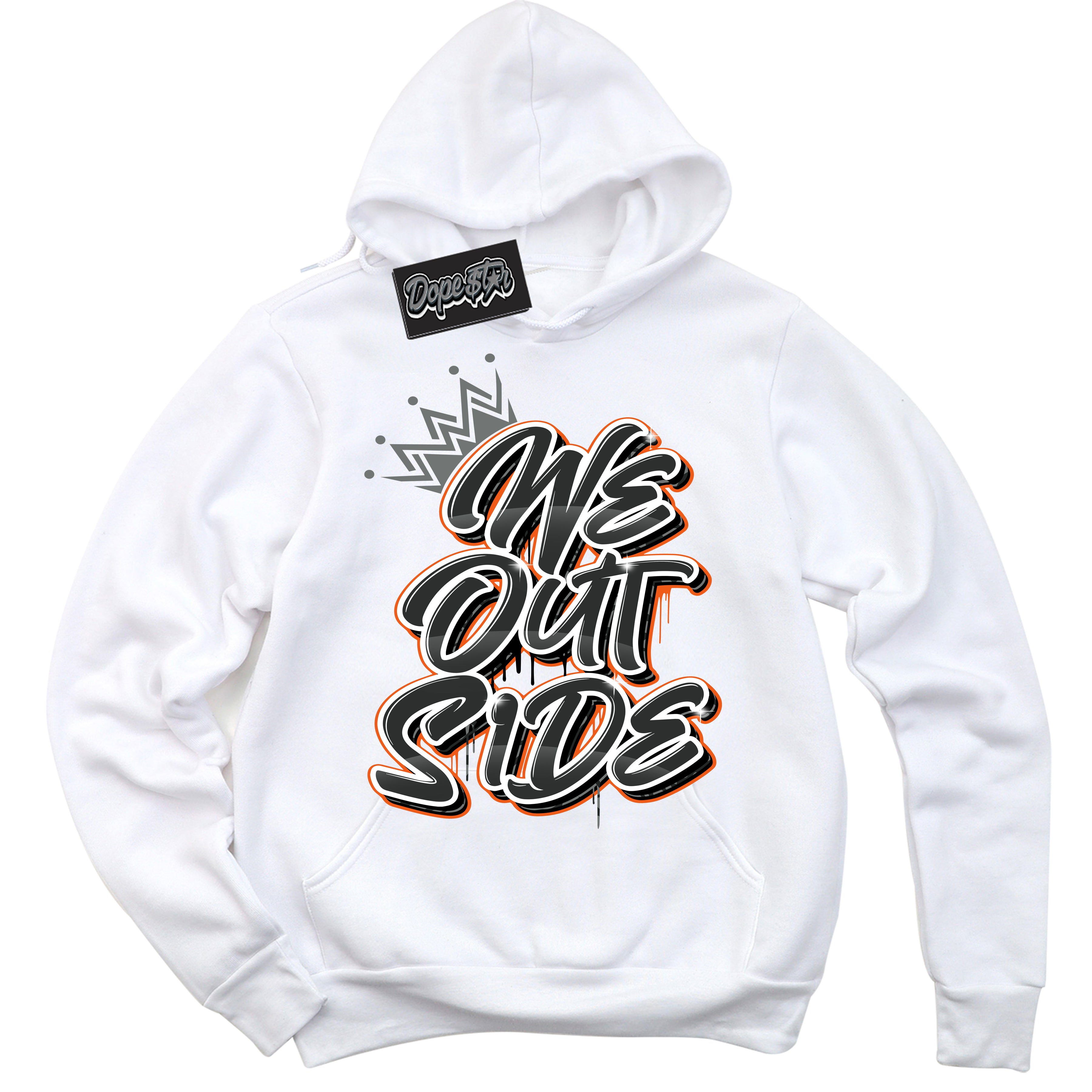 Cool White Graphic DopeStar Hoodie with “ We Outside “ print, that perfectly matches Fear Pack 3s sneakers