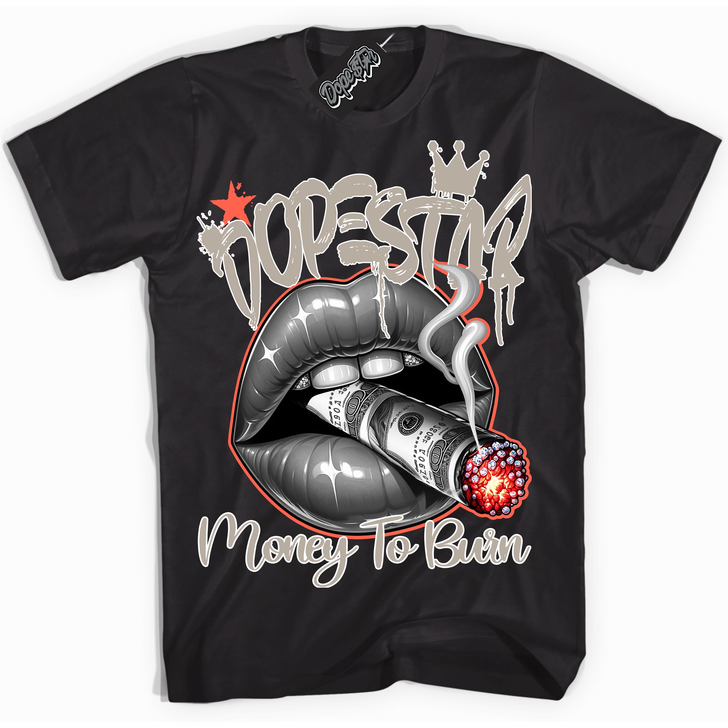 Cool Black Shirt with “ Money To Burn” design that perfectly matches Georgia Peach 3s Sneakers.