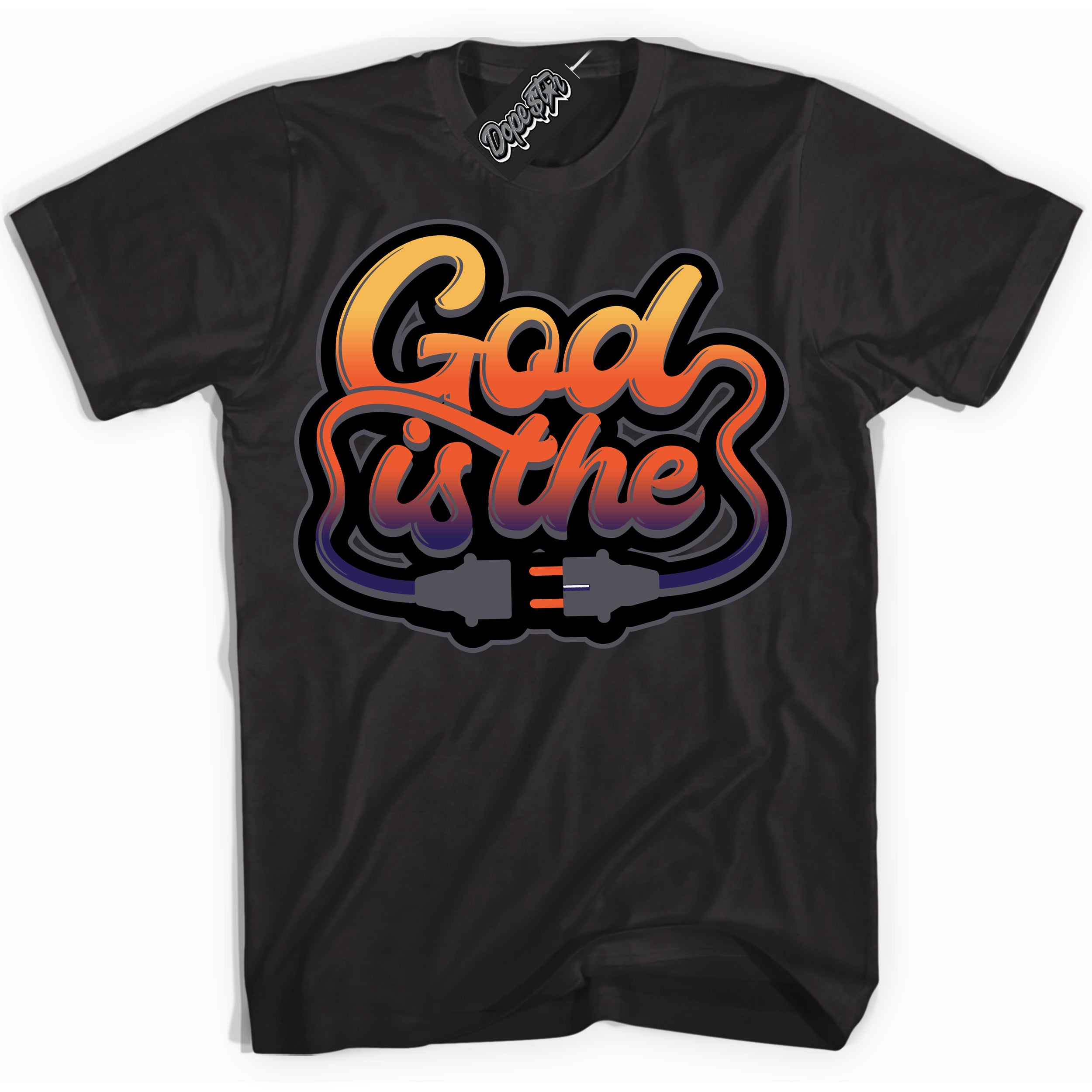 Cool Black Shirt with “ God Is The” design that perfectly matches J Balvin Rio 3s Sneakers.