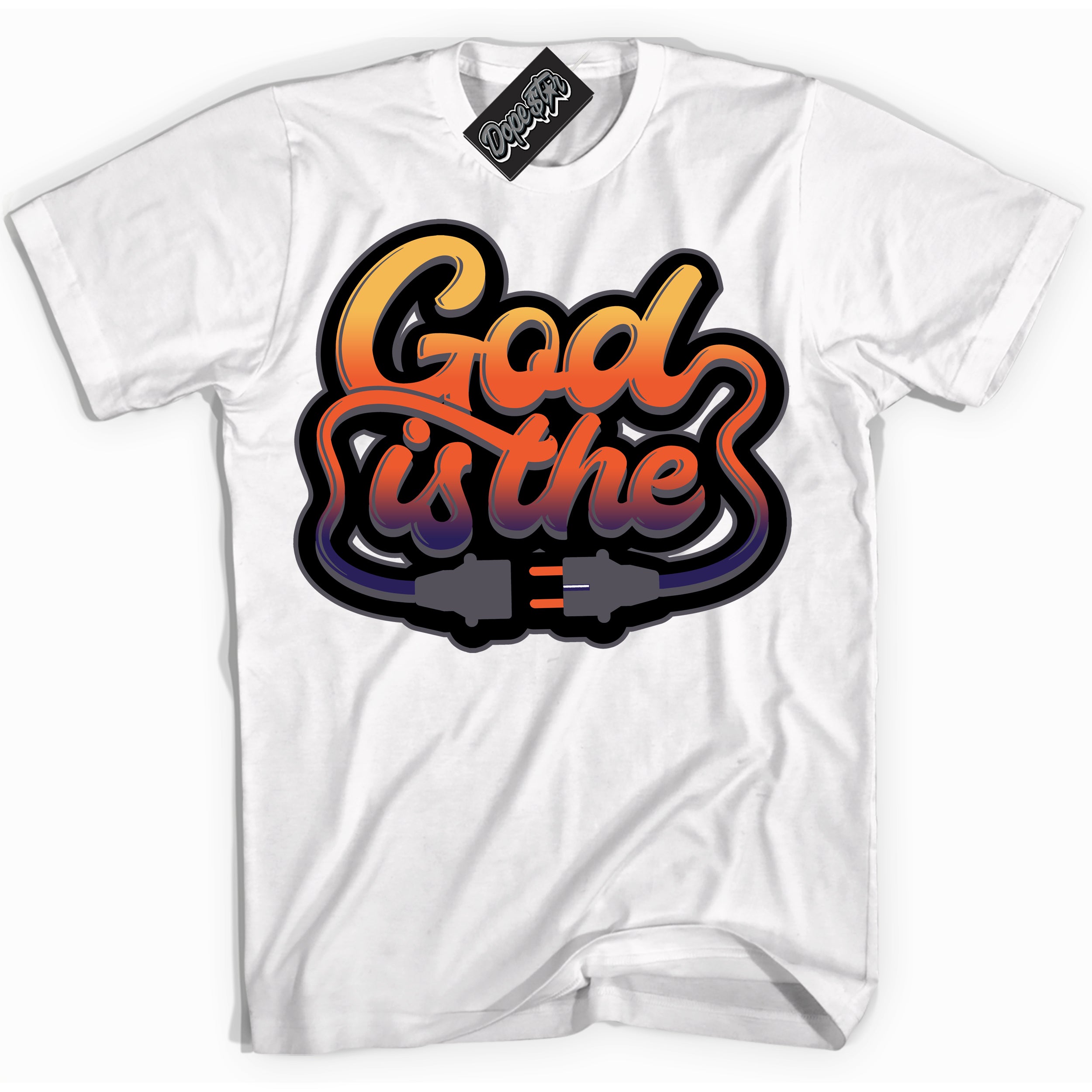 Cool White Shirt with “ God Is The” design that perfectly matches J Balvin Rio 3s Sneakers.