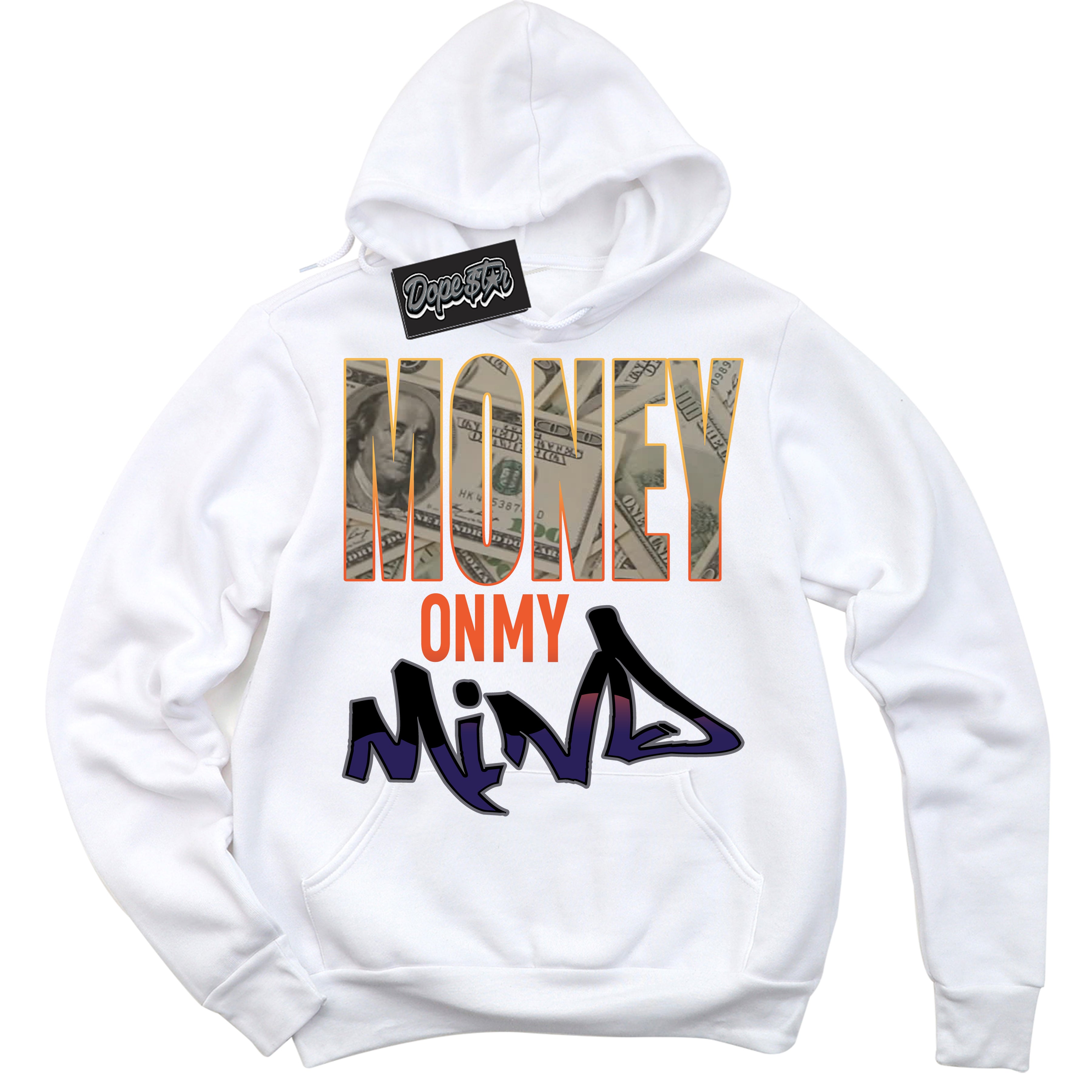 Cool White Hoodie with “ Money On My Mind ”  design that Perfectly Matches J Balvin Rio 3s Sneakers.