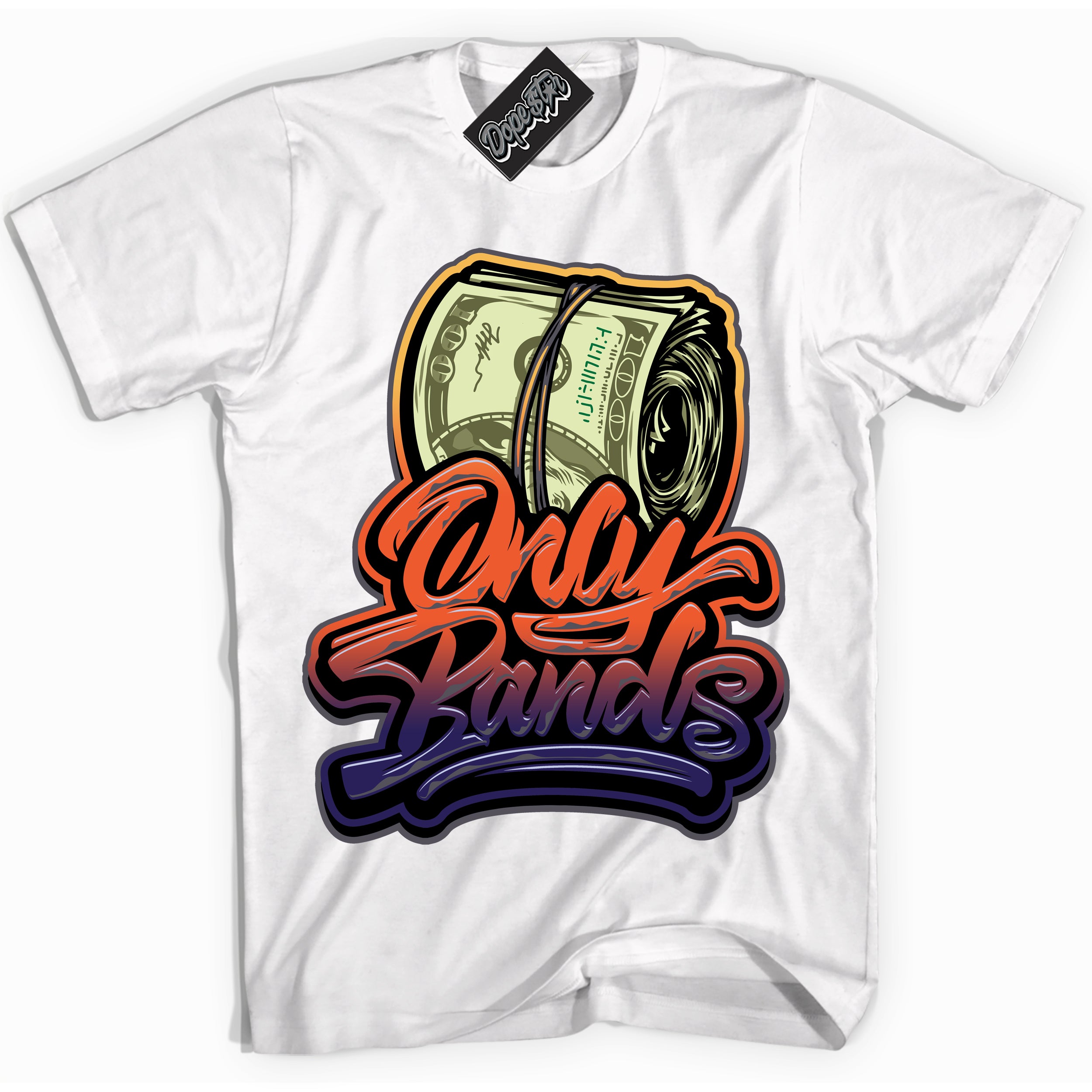 Cool White Shirt with “ Only Bands” design that perfectly matches J Balvin Rio 3s Sneakers.