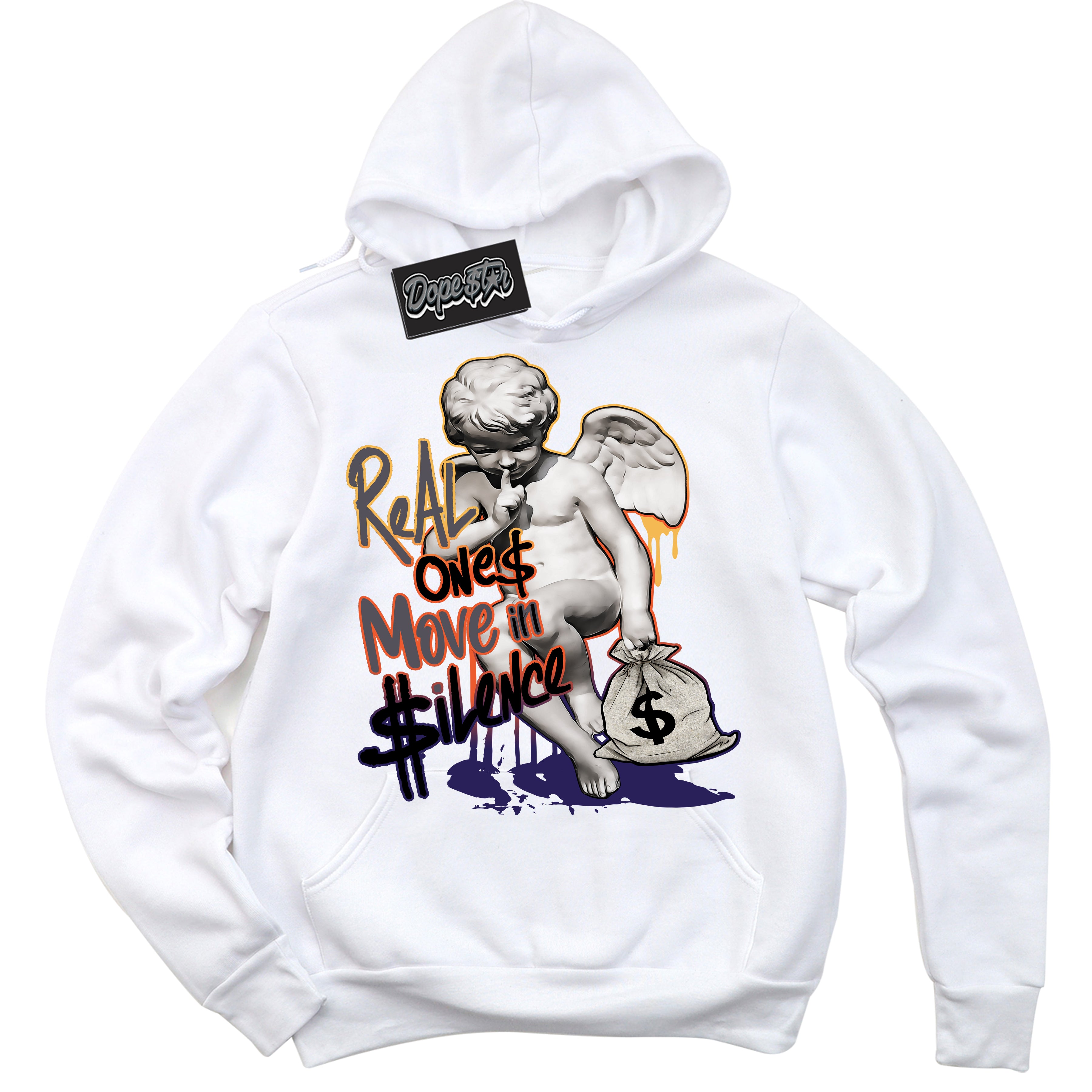 Cool White Hoodie with “ Real Ones Cherub ”  design that Perfectly Matches J Balvin Rio 3s Sneakers.
