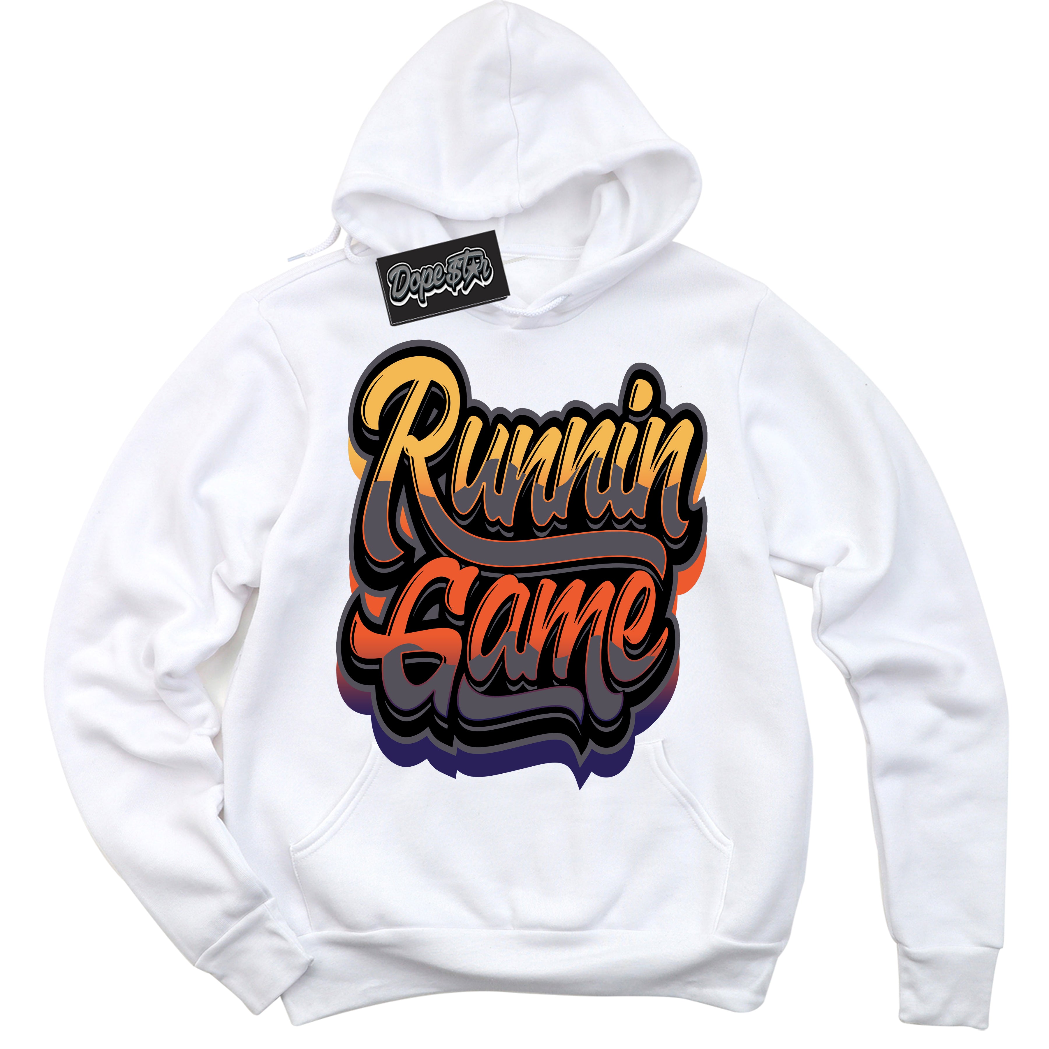 Cool White Hoodie with “ Runnin Game ”  design that Perfectly Matches J Balvin Rio 3s Sneakers.