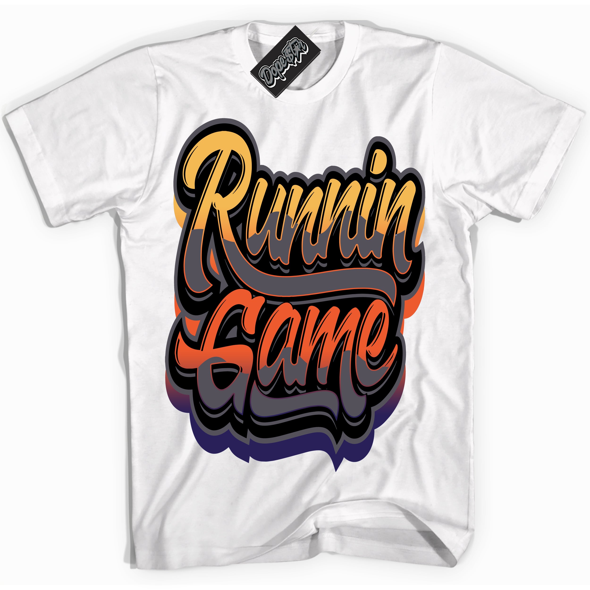 Cool White Shirt with “ Runnin Game” design that perfectly matches J Balvin Rio 3s Sneakers.