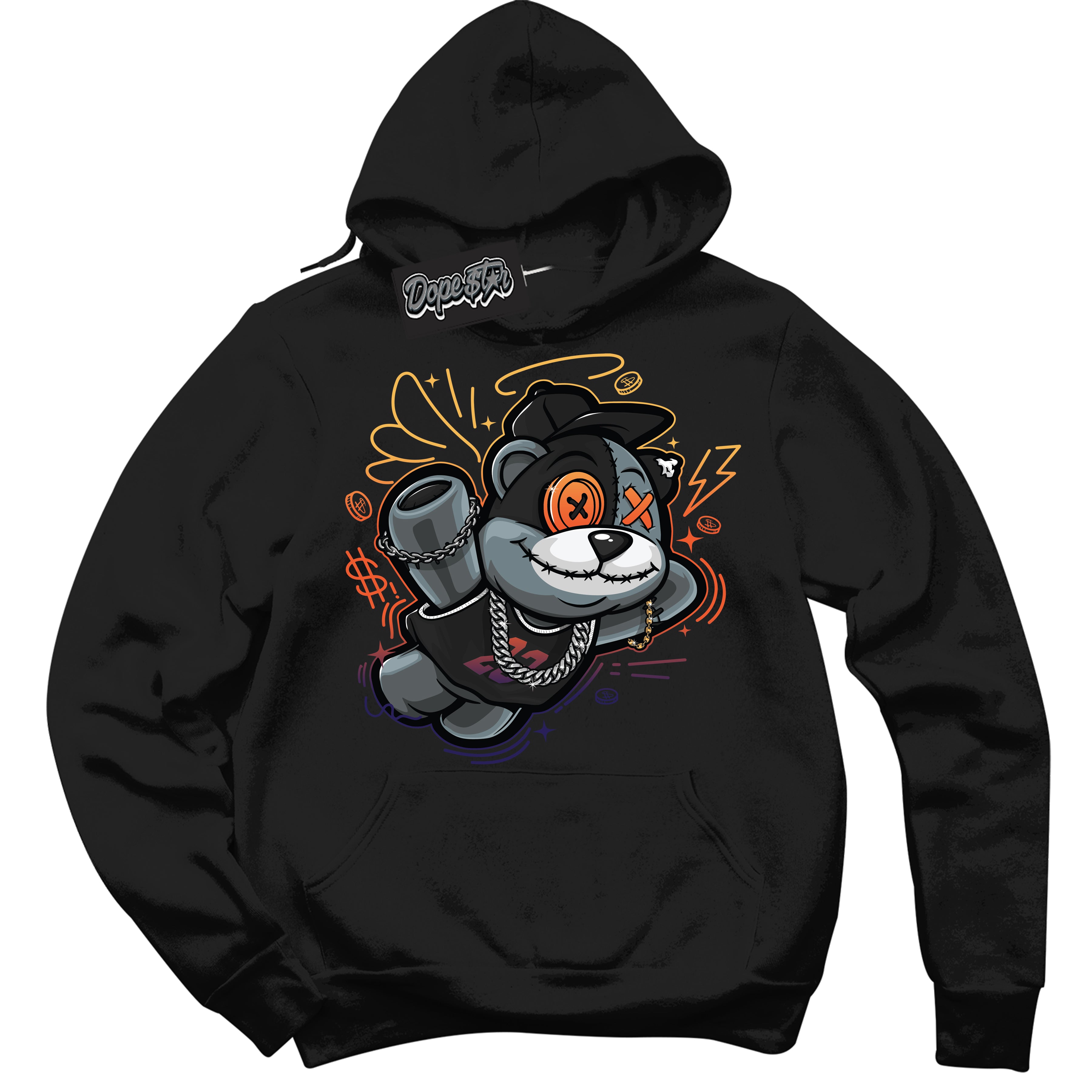 Cool Black Hoodie with “ Slam Dunk Bear ”  design that Perfectly Matches J Balvin Rio 3s Sneakers.