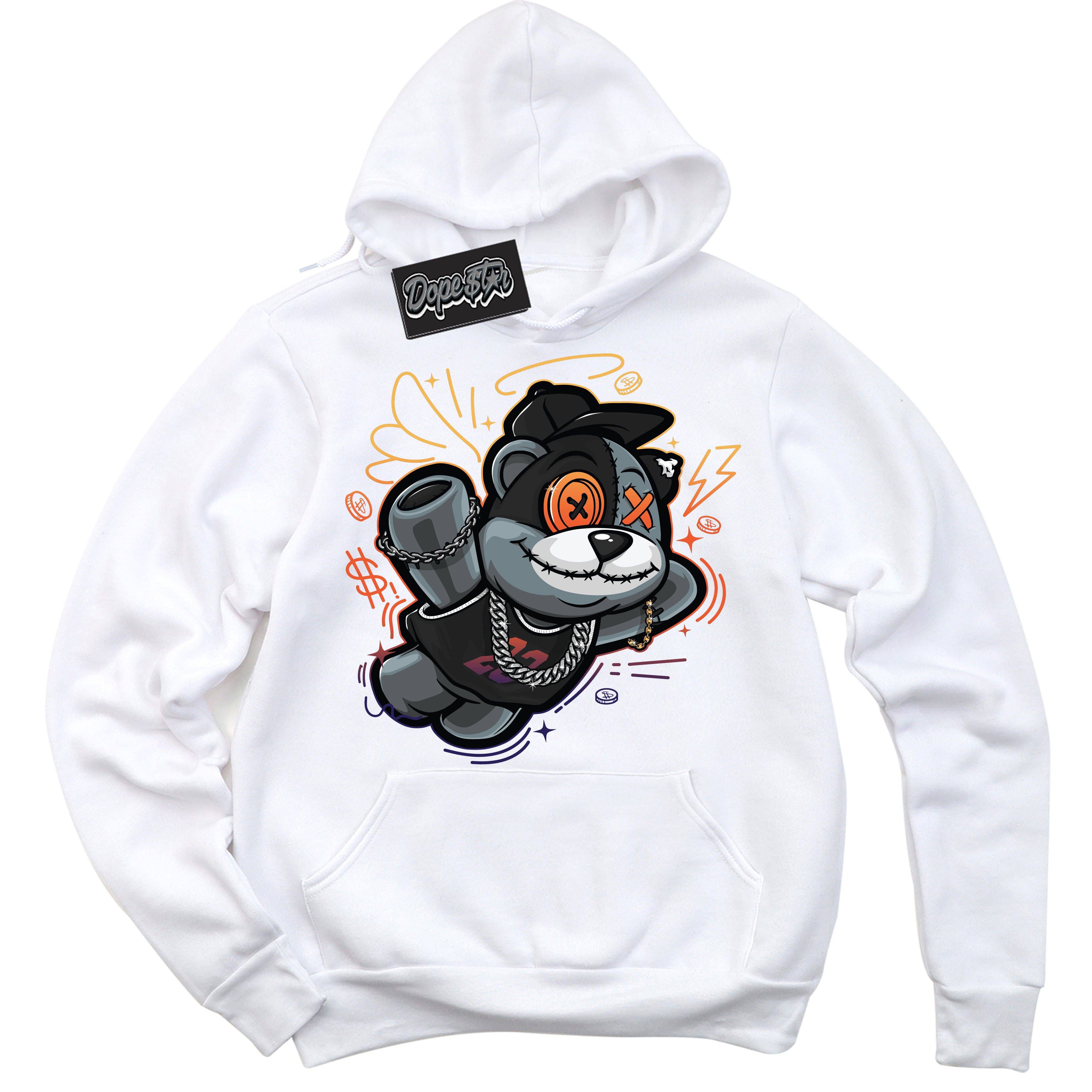Cool White Hoodie with “ Slam Dunk Bear ”  design that Perfectly Matches J Balvin Rio 3s Sneakers.