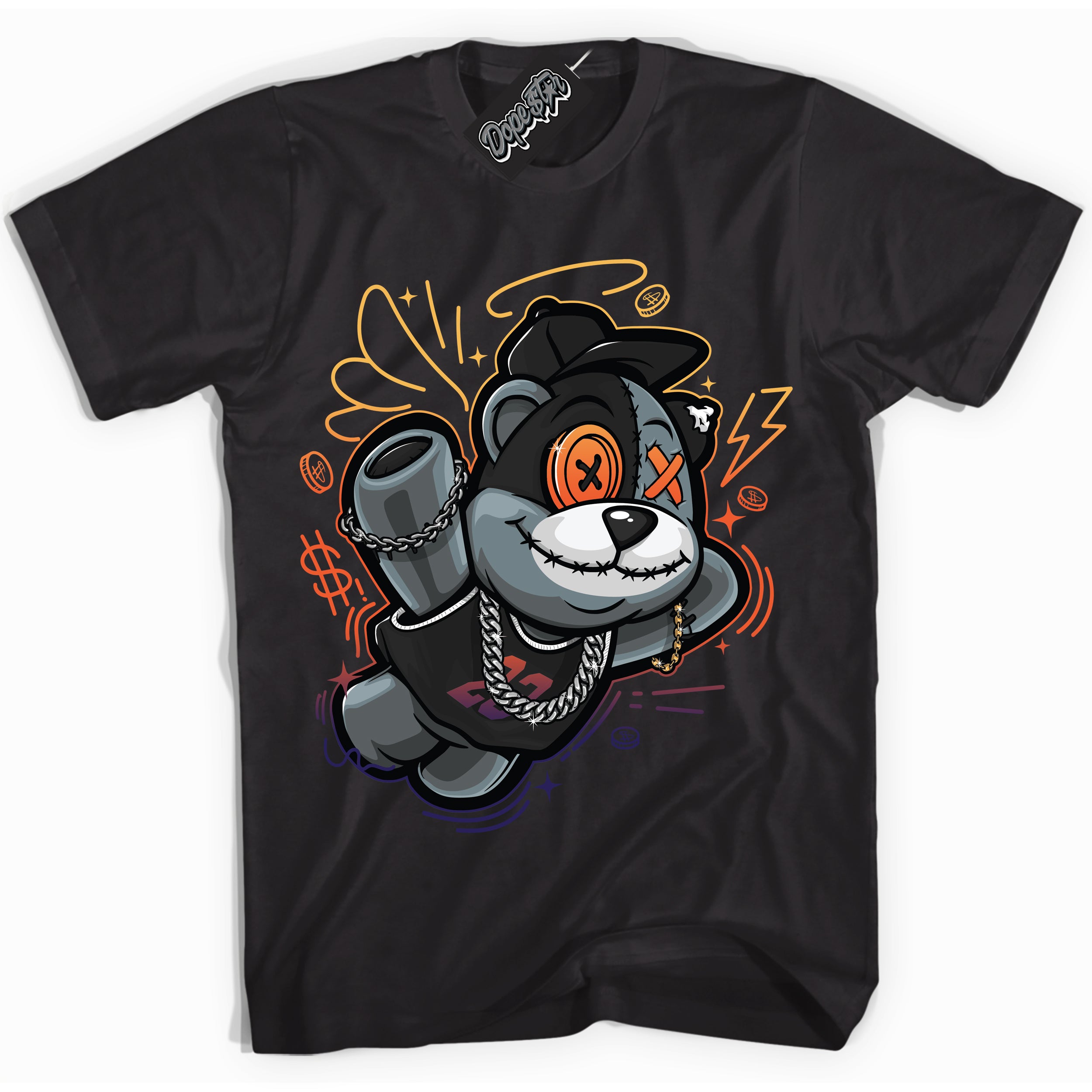 Cool Black Shirt with “ Slam Dunk Bear” design that perfectly matches J Balvin Rio 3s Sneakers.