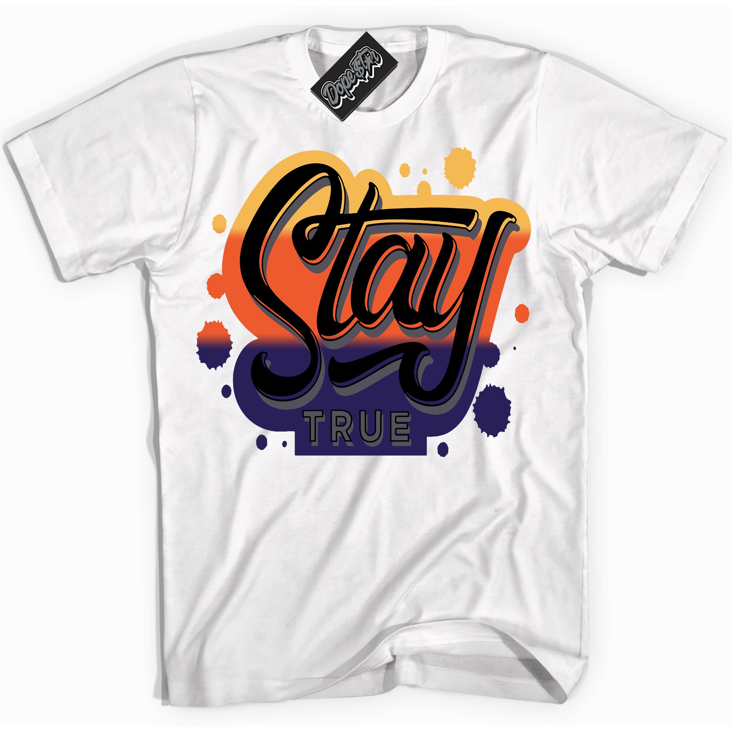 Cool White Shirt with “ Stay True” design that perfectly matches J Balvin Rio 3s Sneakers.