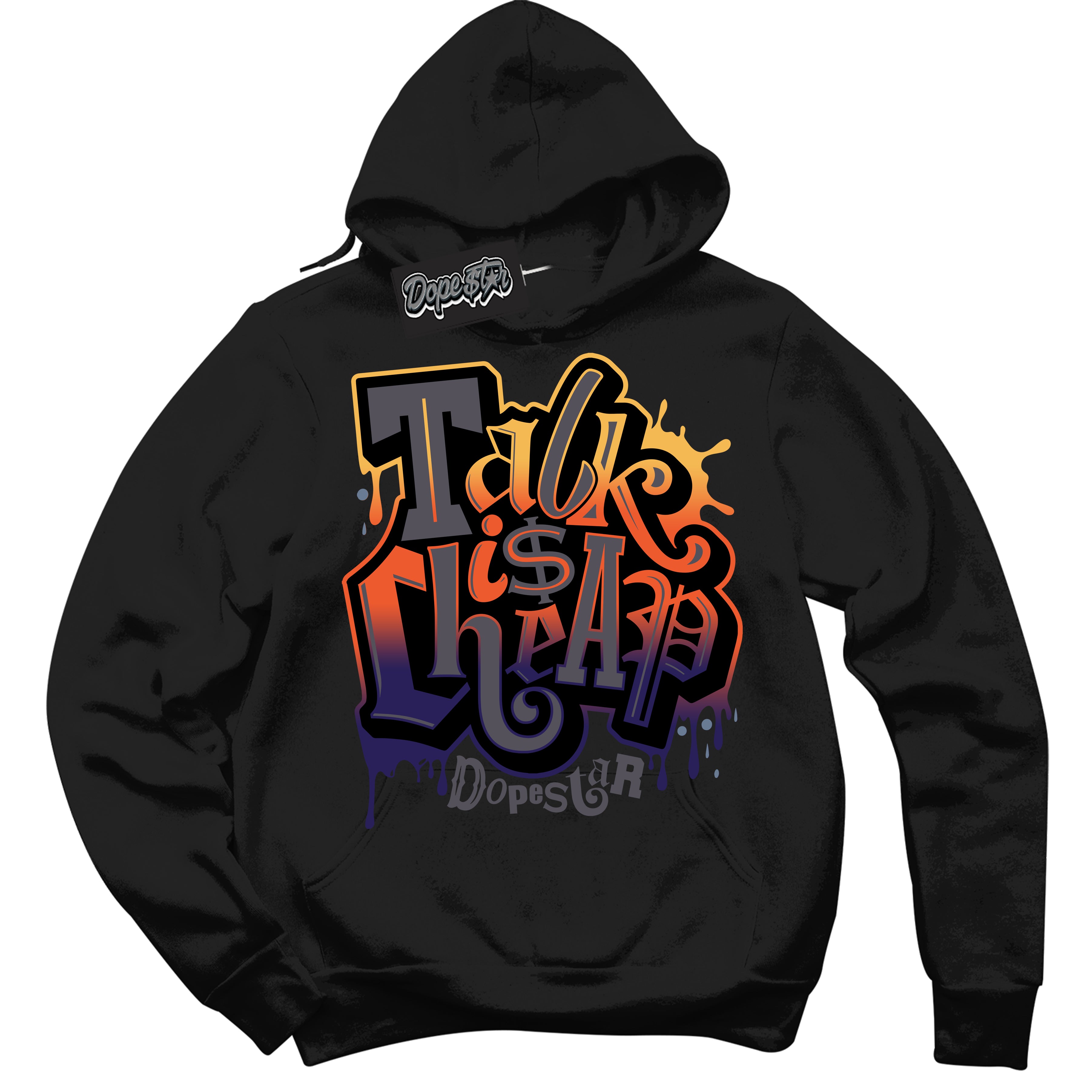 Cool Black Hoodie with “ Talk Is Cheap ”  design that Perfectly Matches J Balvin Rio 3s Sneakers.
