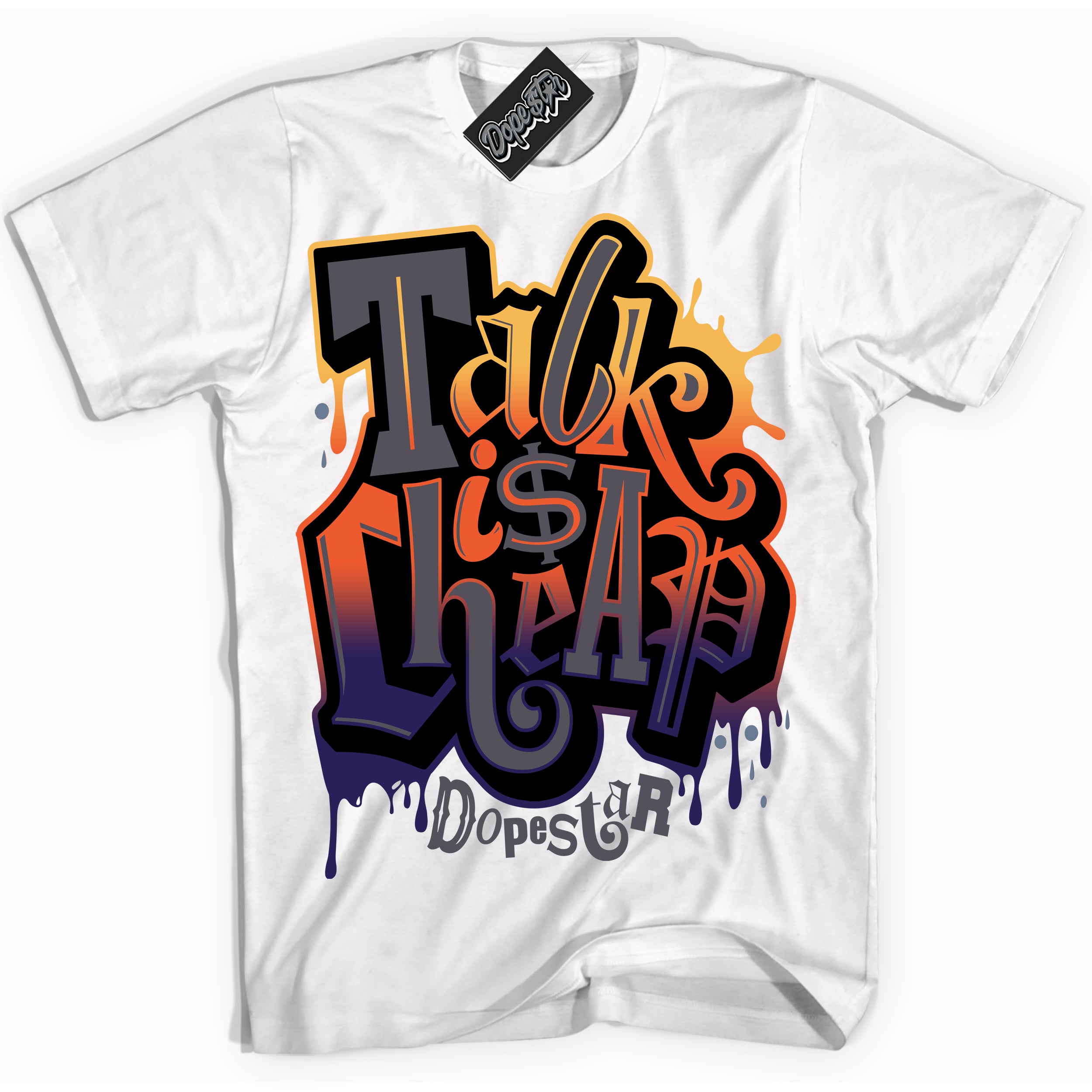 Cool White Shirt with “ Talk Is Cheap” design that perfectly matches J Balvin Rio 3s Sneakers.