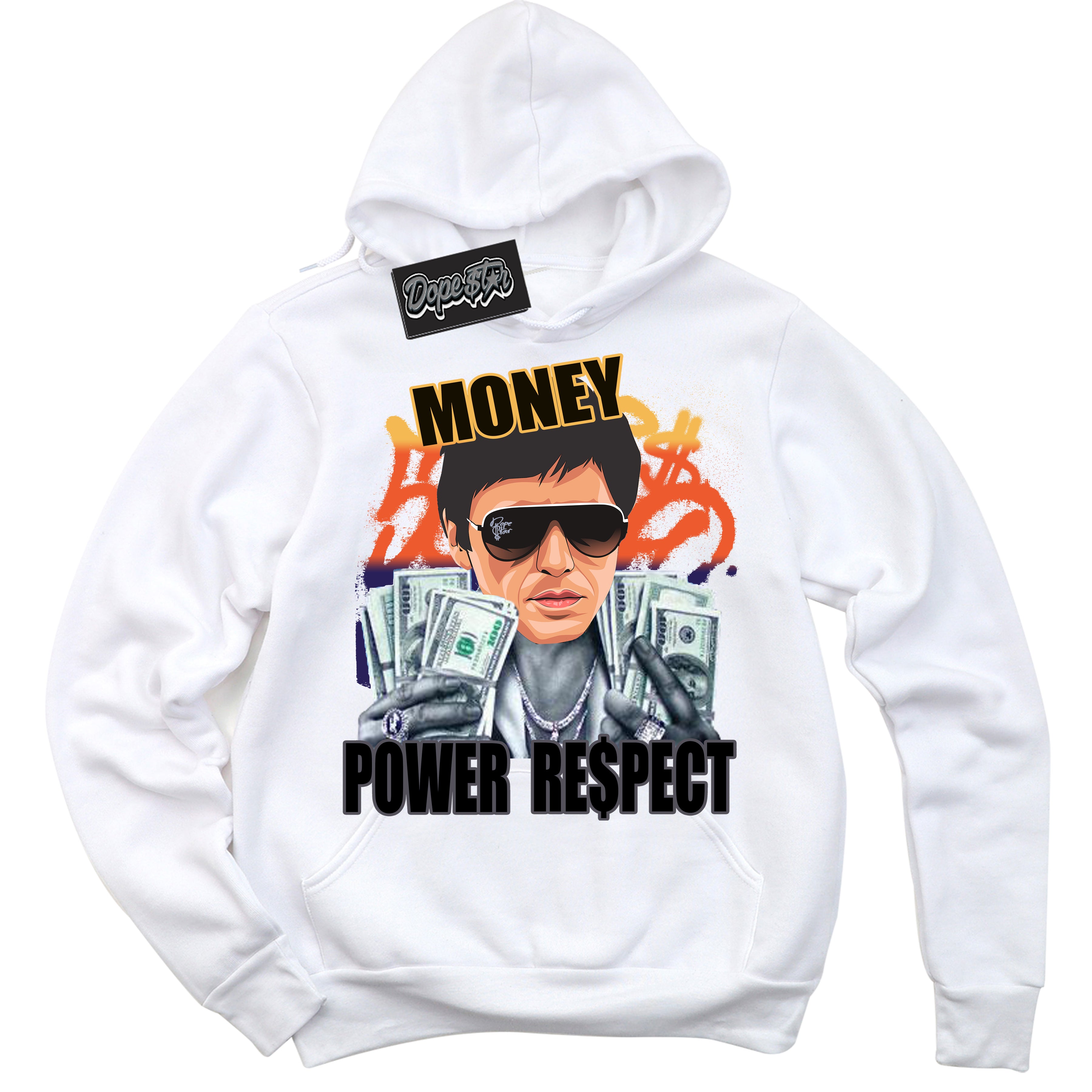 Cool White Hoodie with “ Tony Montana ”  design that Perfectly Matches J Balvin Rio 3s Sneakers.