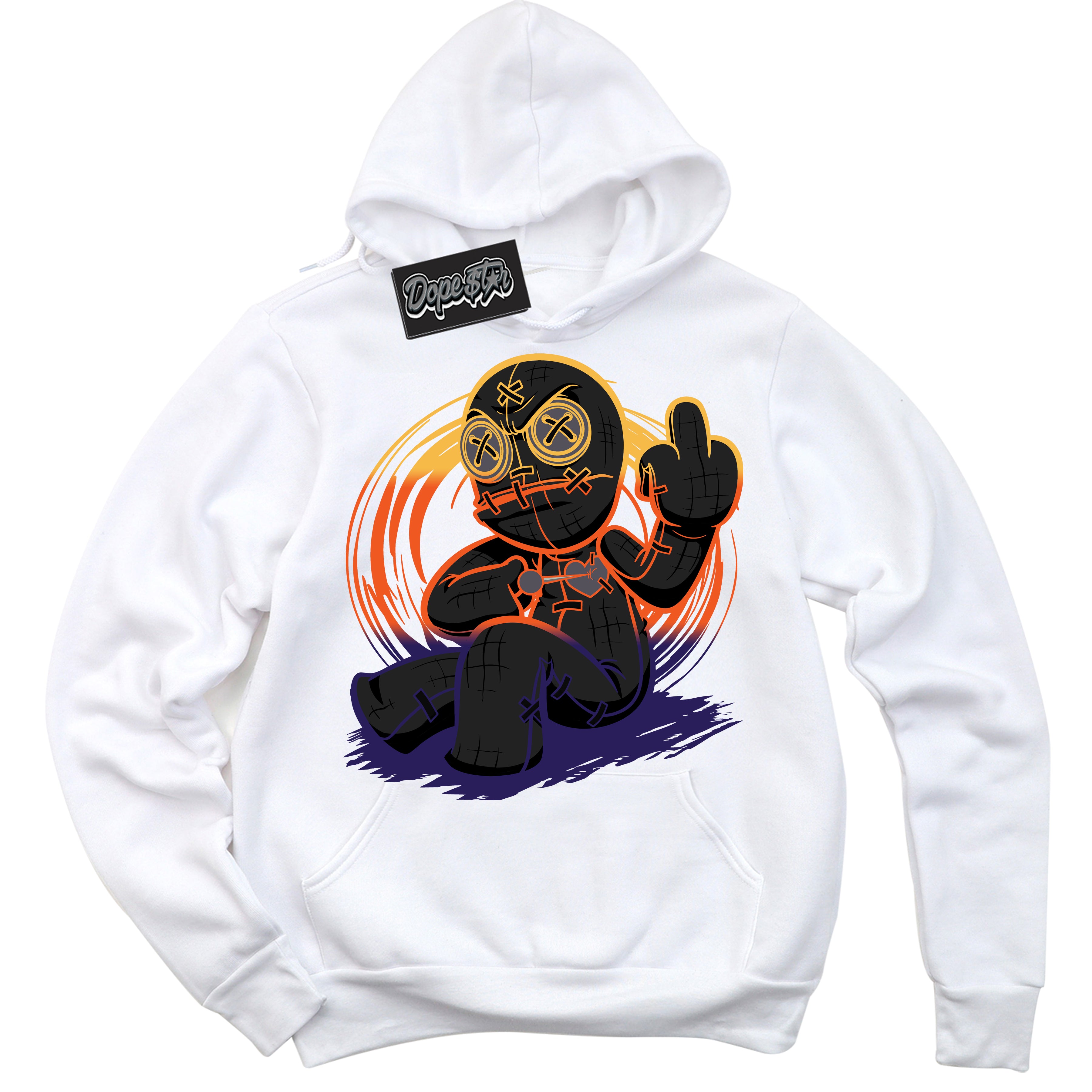 Cool White Hoodie with “ VooDoo Doll ”  design that Perfectly Matches J Balvin Rio 3s Sneakers.