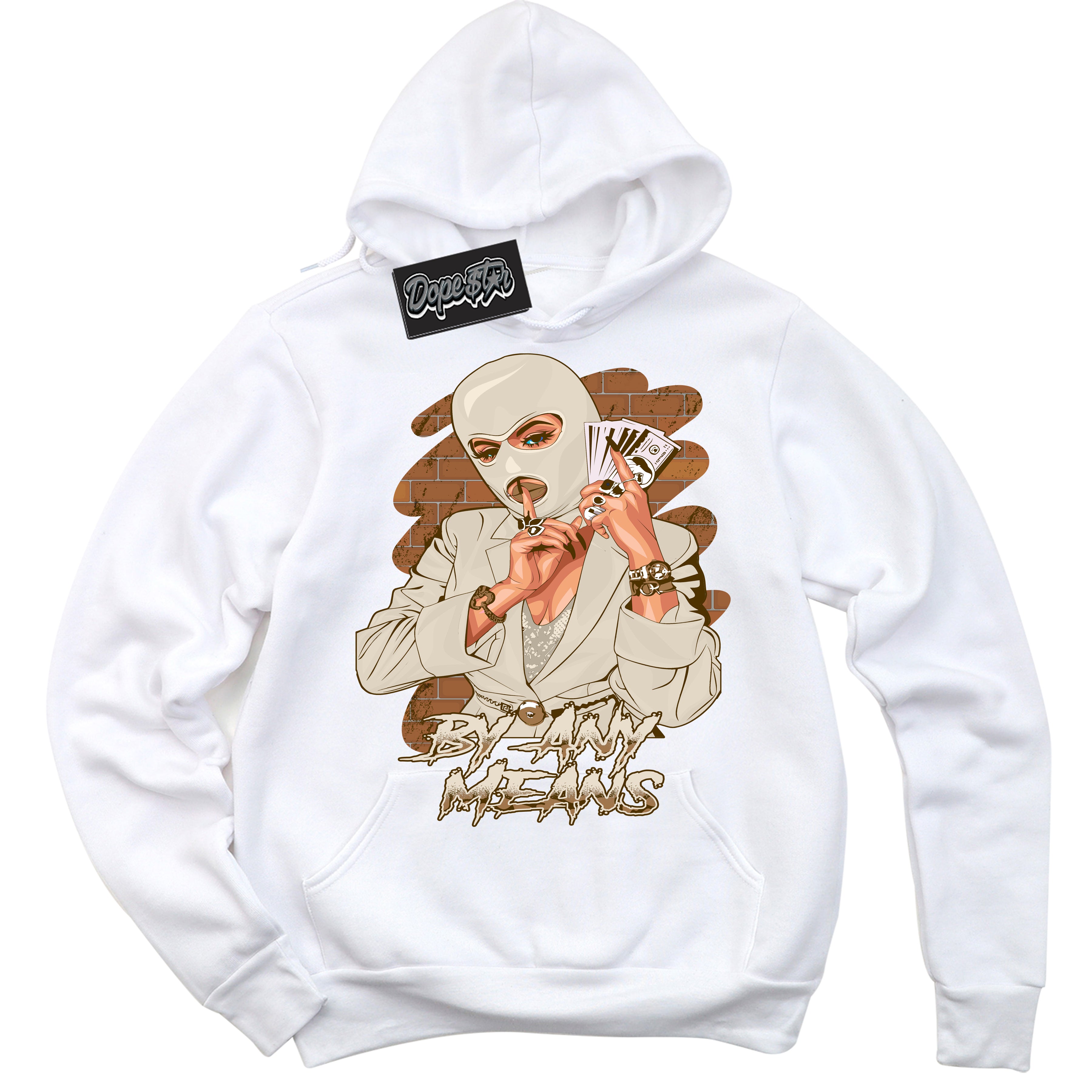 Cool White Graphic DopeStar Hoodie with “ By Any Means “ print, that perfectly matches Palomino 3s sneakers
