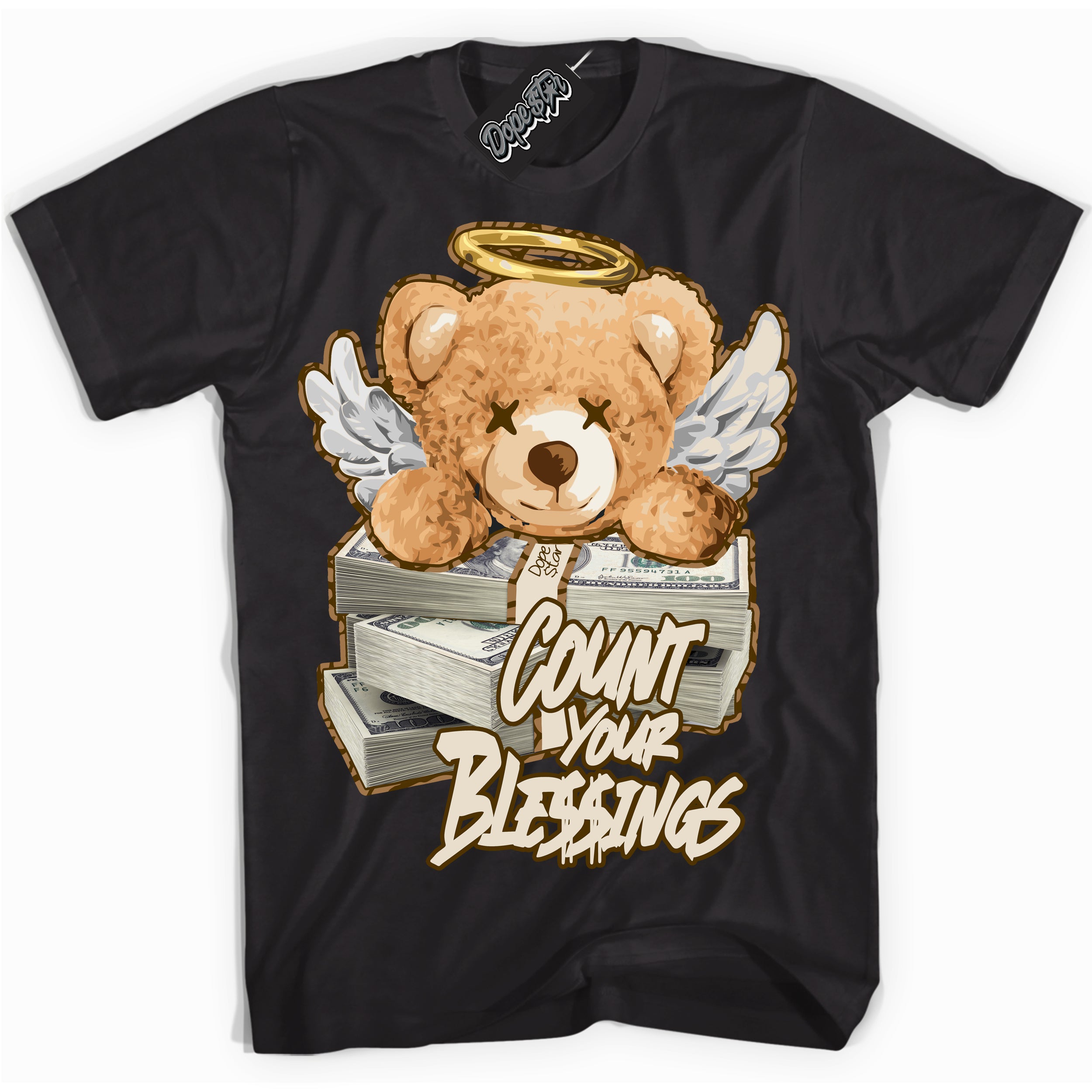 Cool Black graphic tee with “ Count Your Blessings ” design, that perfectly matches Palomino 3s sneakers 