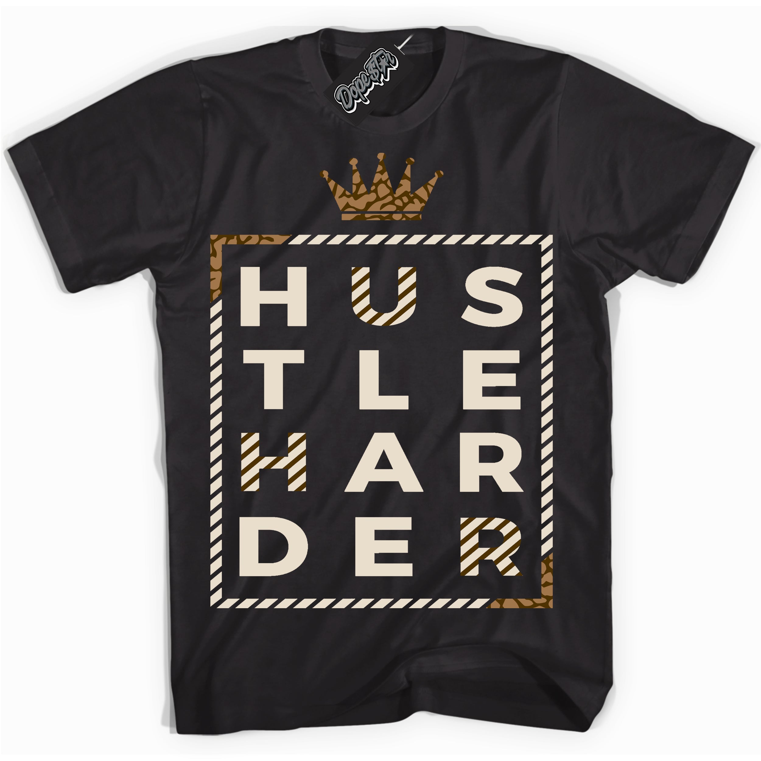 Cool Black graphic tee with “ Hustle Harder ” design, that perfectly matches Palomino 3s sneakers 