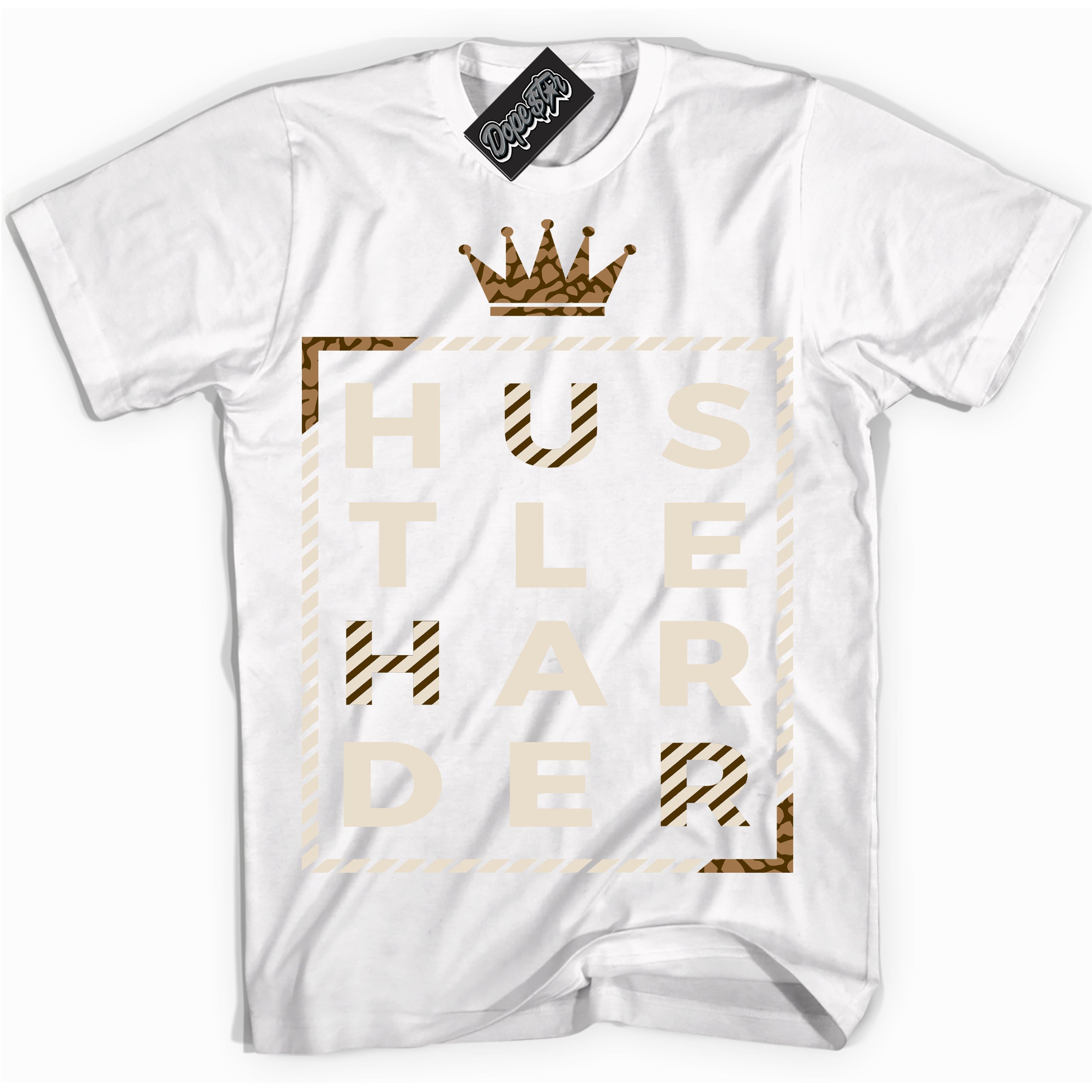 Cool White graphic tee with “ Hustle Harder ” design, that perfectly matches Palomino 3s sneakers 