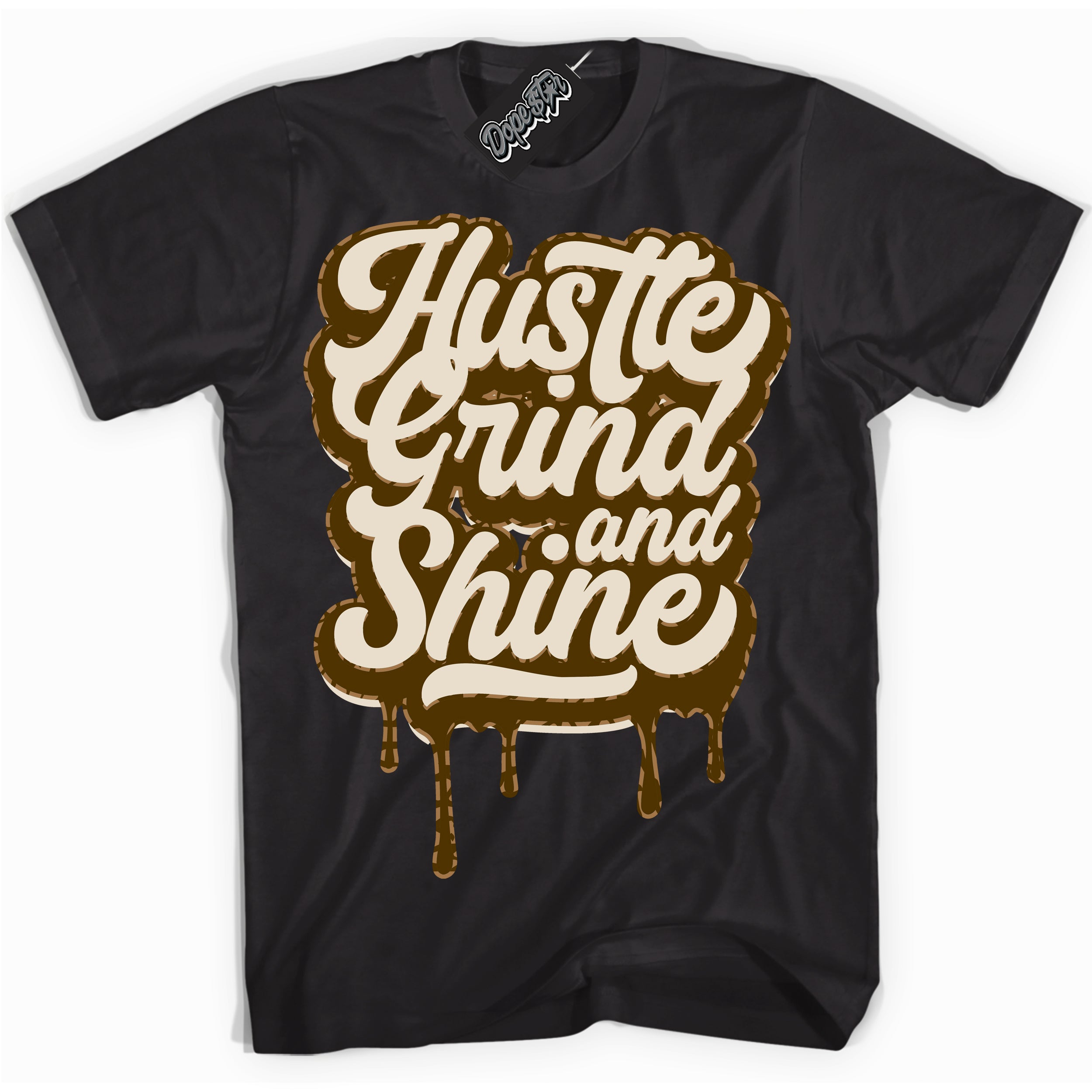 Cool Black graphic tee with “ Hustle Grind And Shine ” design, that perfectly matches Palomino 3s sneakers 