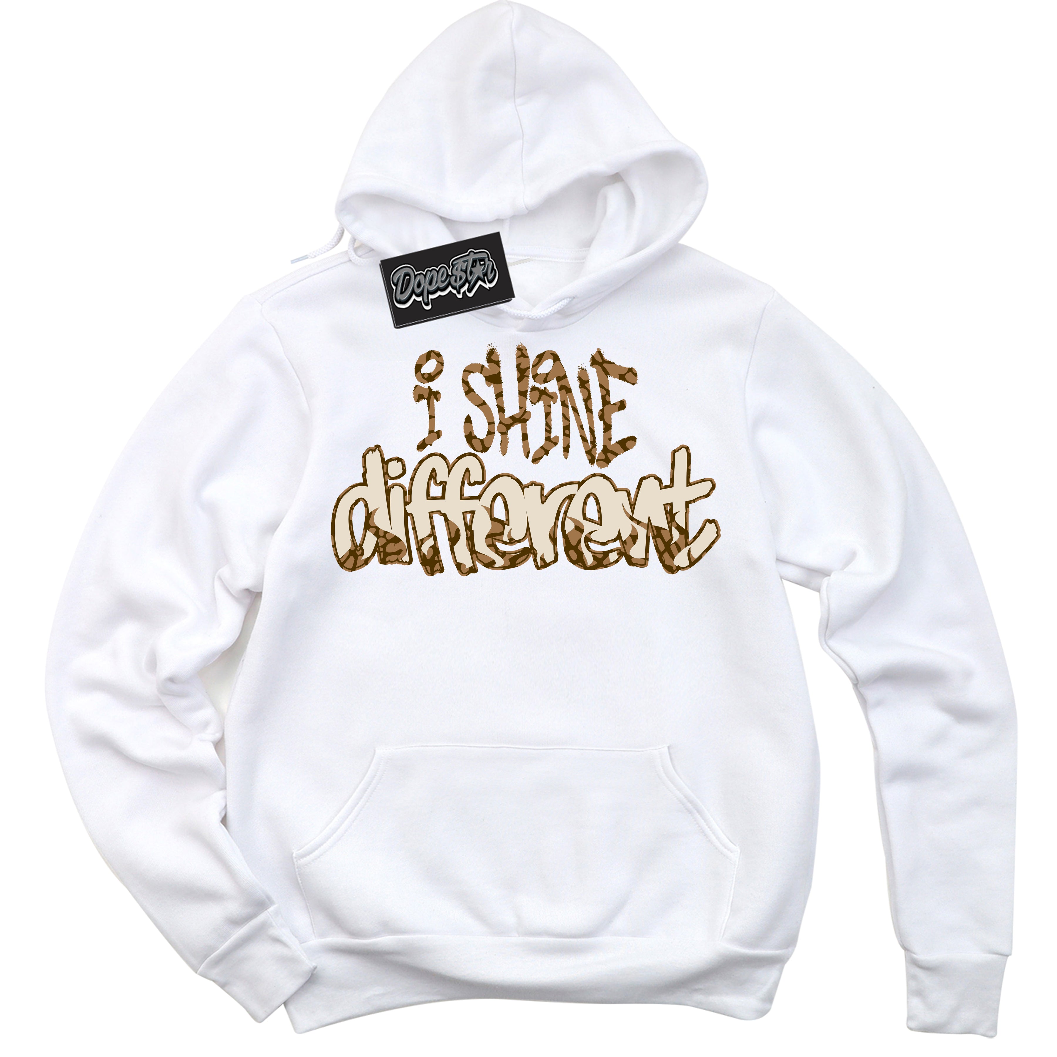 Cool White Graphic DopeStar Hoodie with “ I Shine Different “ print, that perfectly matches Palomino 3s sneakers