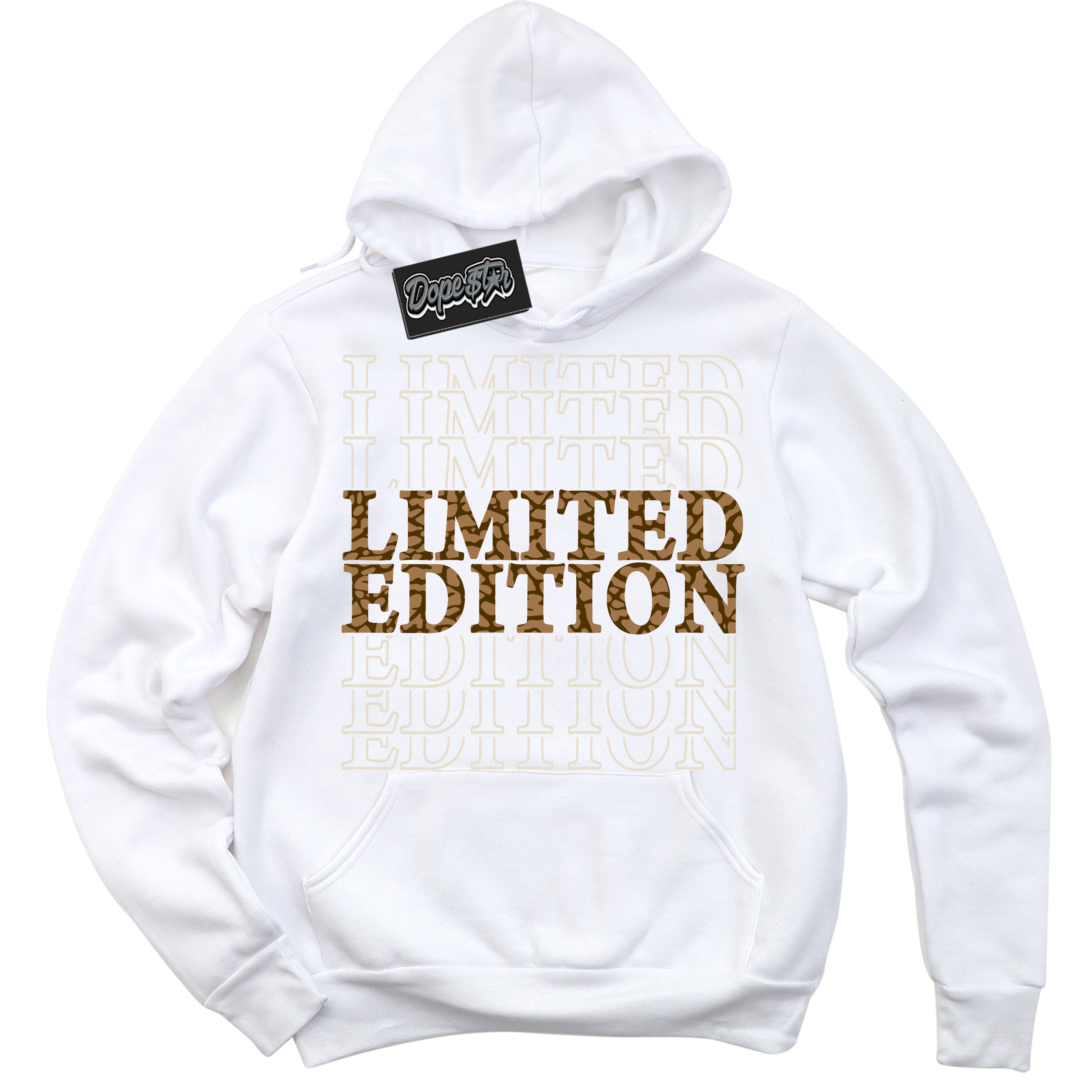 Cool White Graphic DopeStar Hoodie with “ Limited Edition “ print, that perfectly matches Palomino 3s sneakers