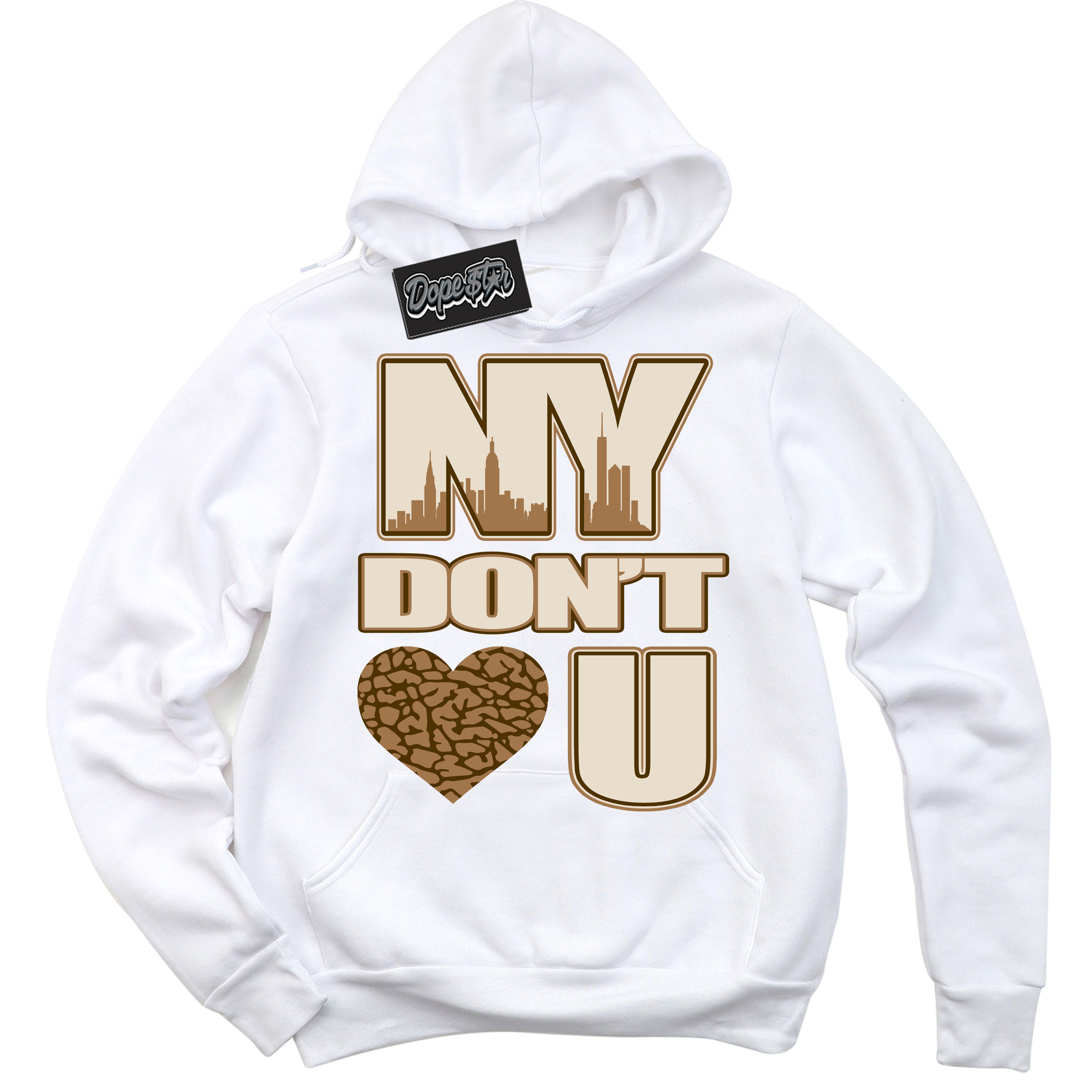 Cool White Graphic DopeStar Hoodie with “ NY Don't Love You “ print, that perfectly matches Palomino 3s sneakers
