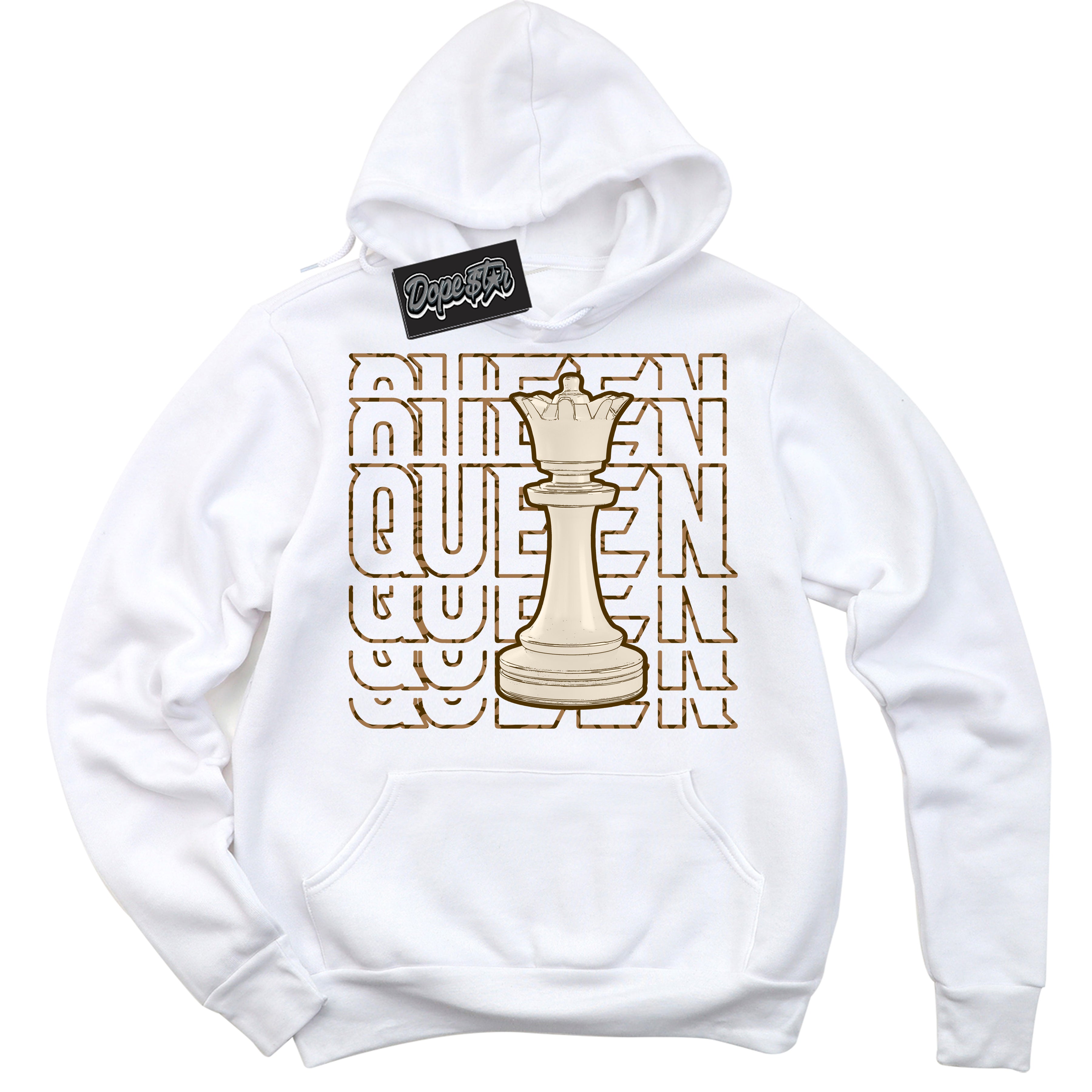 Cool White Graphic DopeStar Hoodie with “ Queen Chess “ print, that perfectly matches Palomino 3s sneakers
