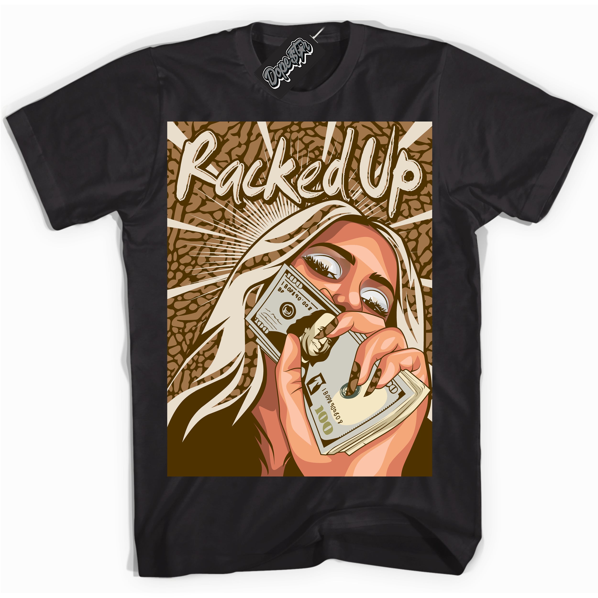 Cool Black graphic tee with “ Racked Up ” design, that perfectly matches Palomino 3s sneakers 