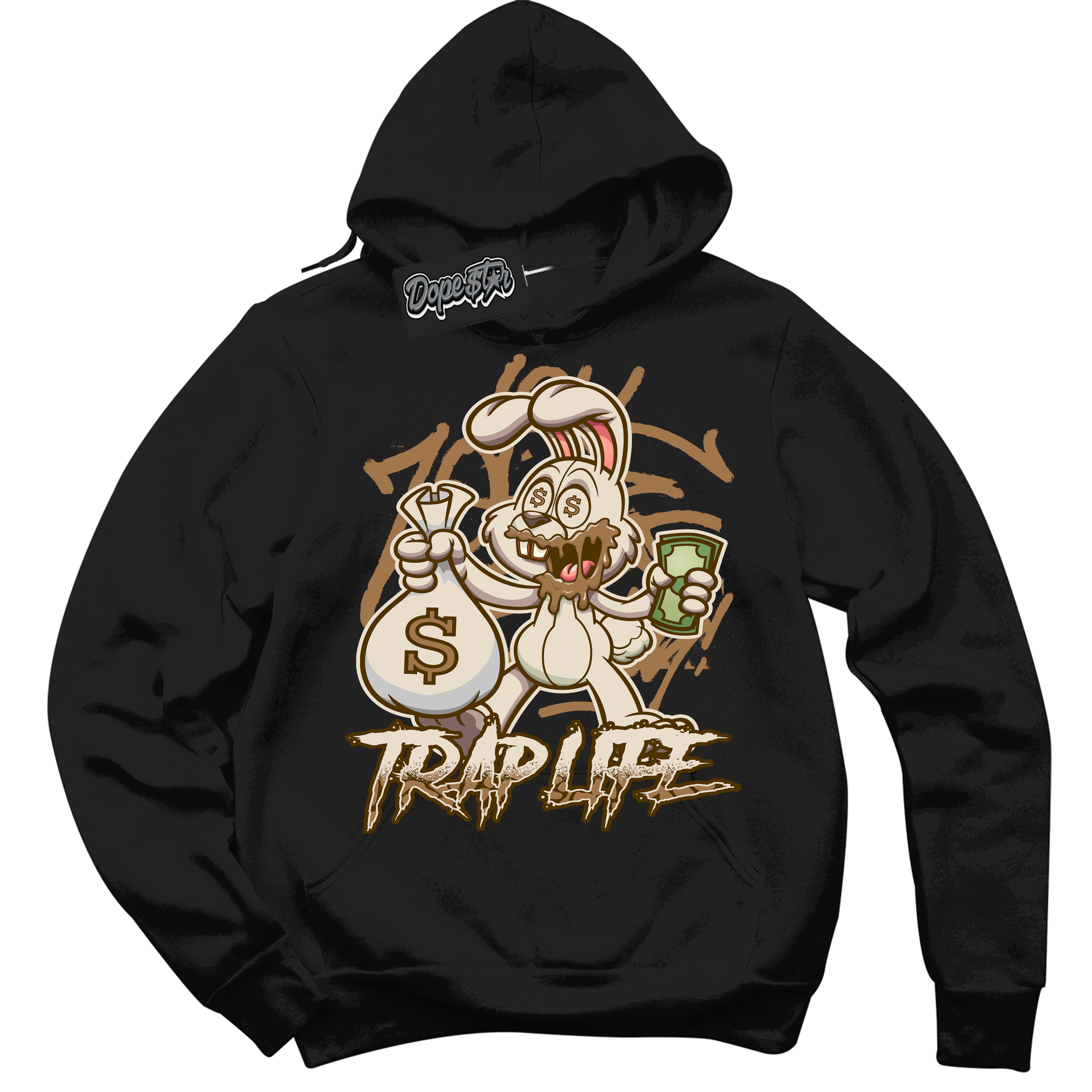 Cool Black Graphic DopeStar Hoodie with “ Trap Rabbit “ print, that perfectly matches Palomino 3s sneakers
