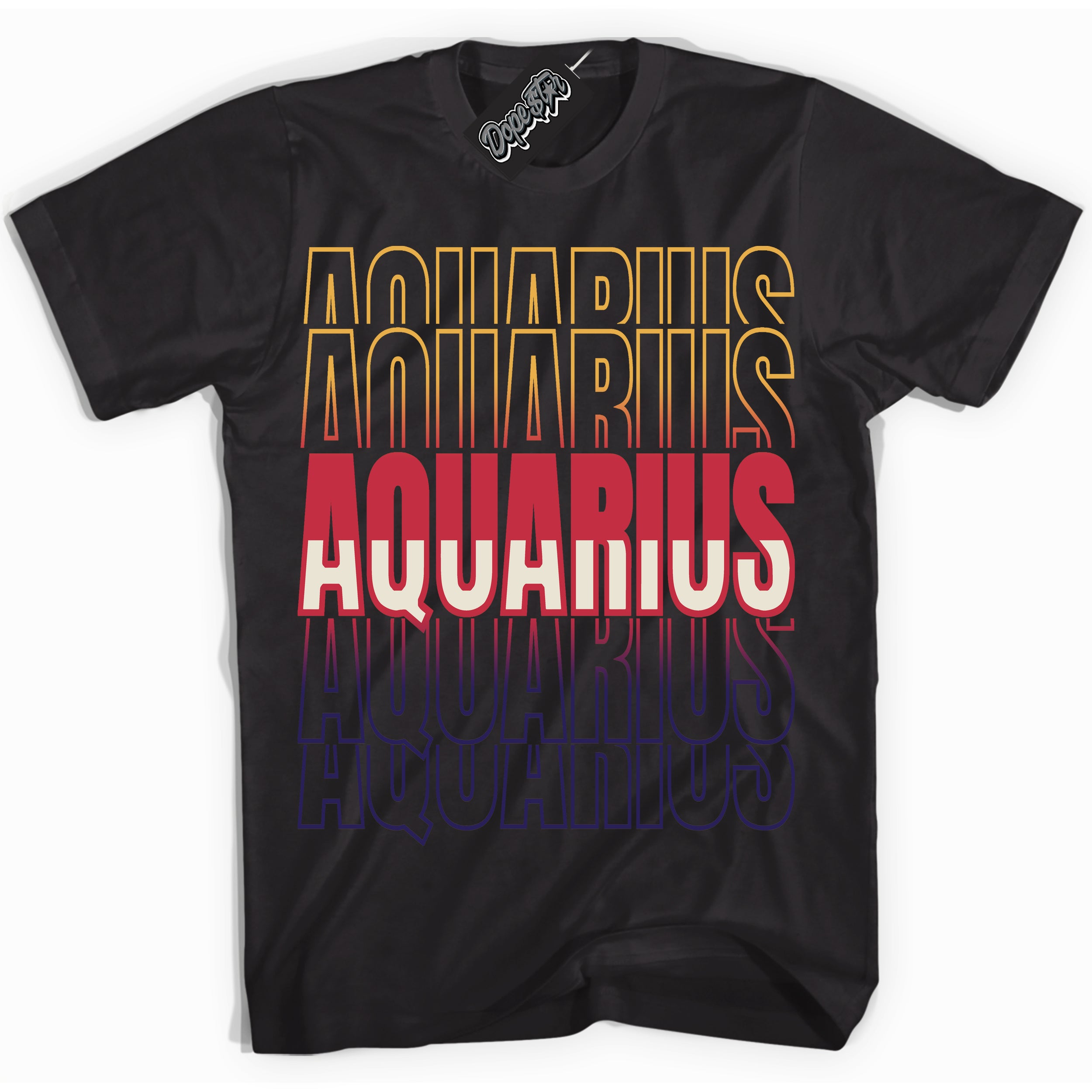 Cool Black Shirt with “ Aquarius” design that perfectly matches J Balvin Sunset 3s Jordans.
