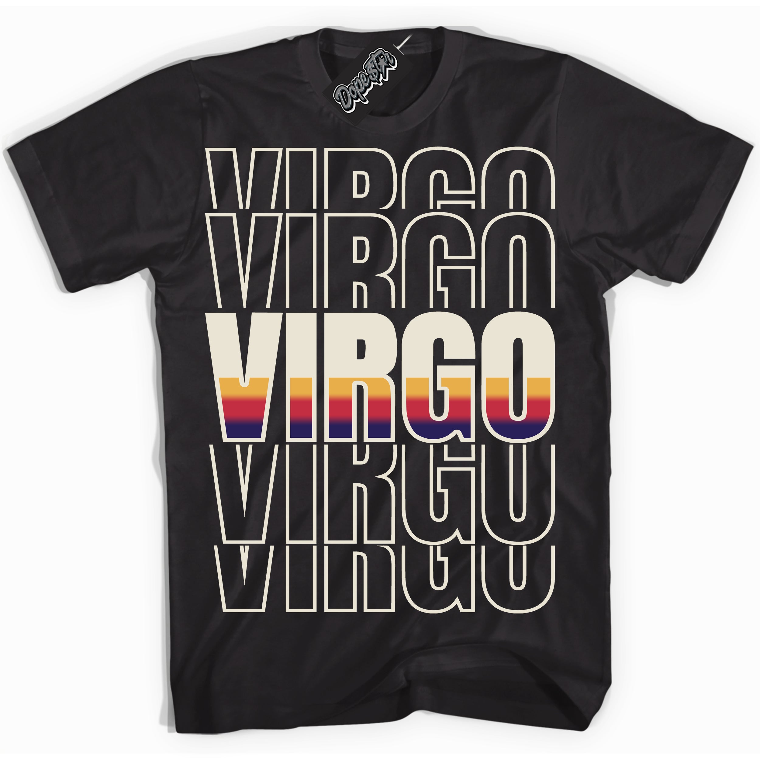 Cool Black Shirt with “ Virgo” design that perfectly matches J Balvin Sunset 3s Jordans.