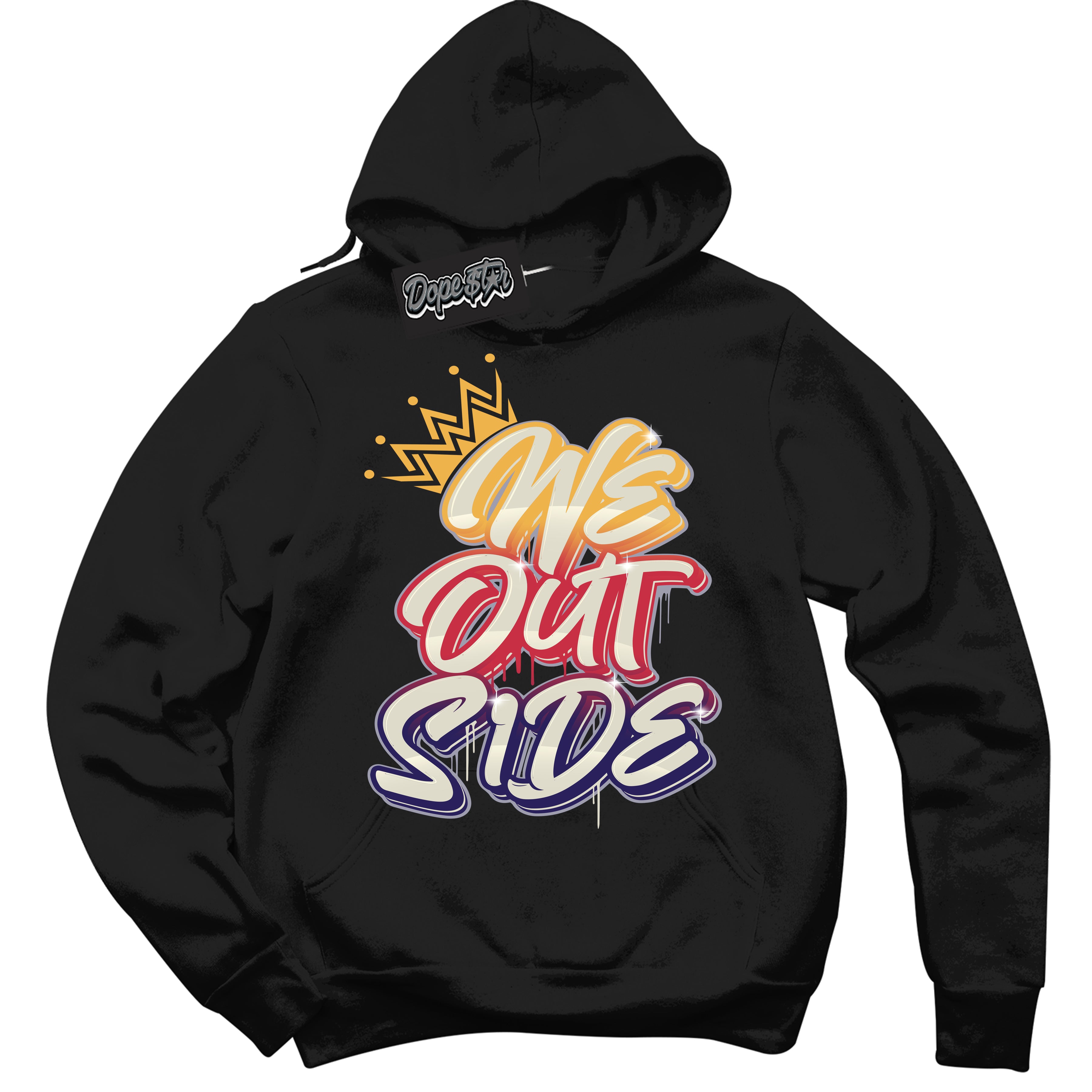 Cool Black Hoodie with “ We Outside ”  design that Perfectly Matches J Balvin Sunset 3s Jordans.