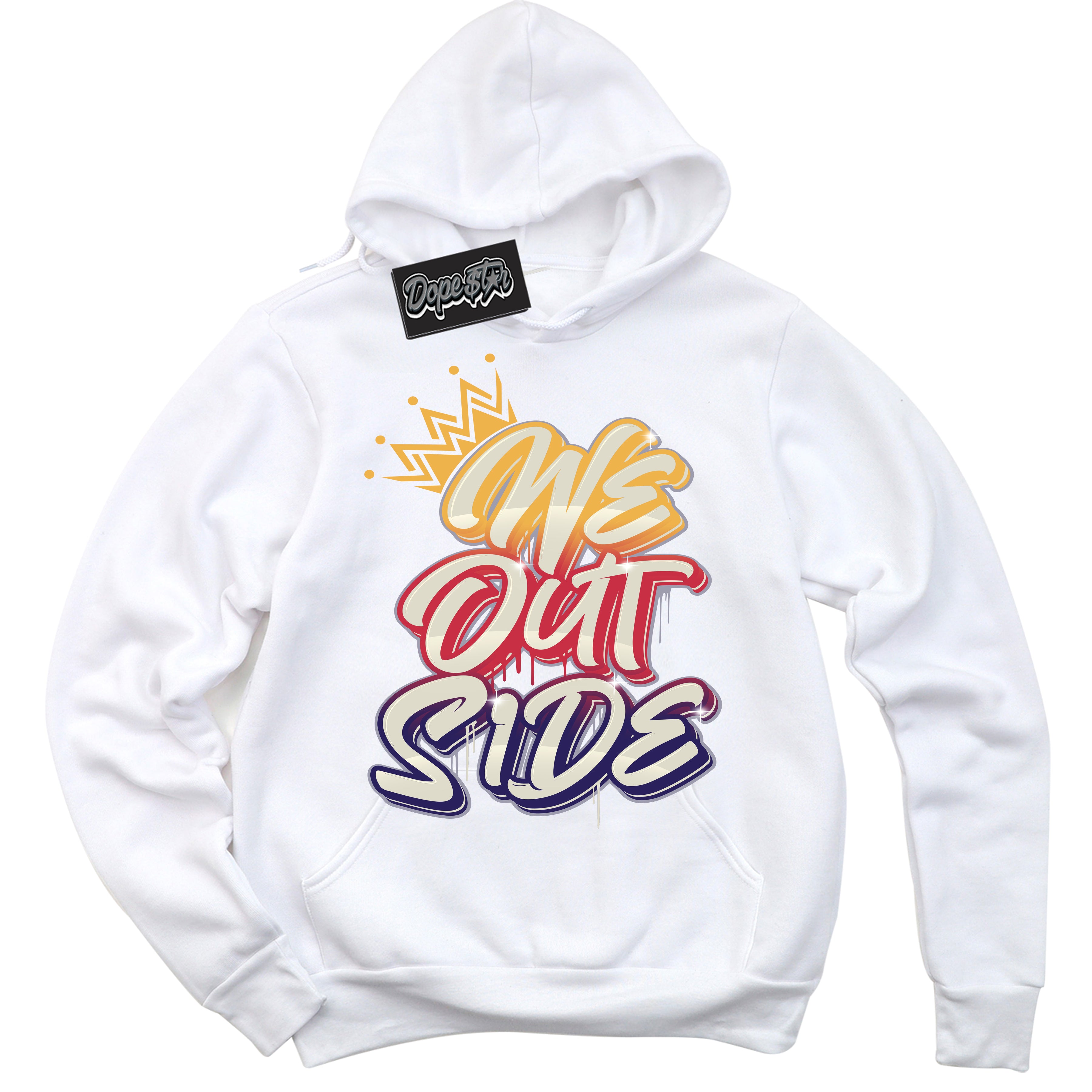 Cool White Hoodie with “ We Outside ”  design that Perfectly Matches J Balvin Sunset 3s Jordans.