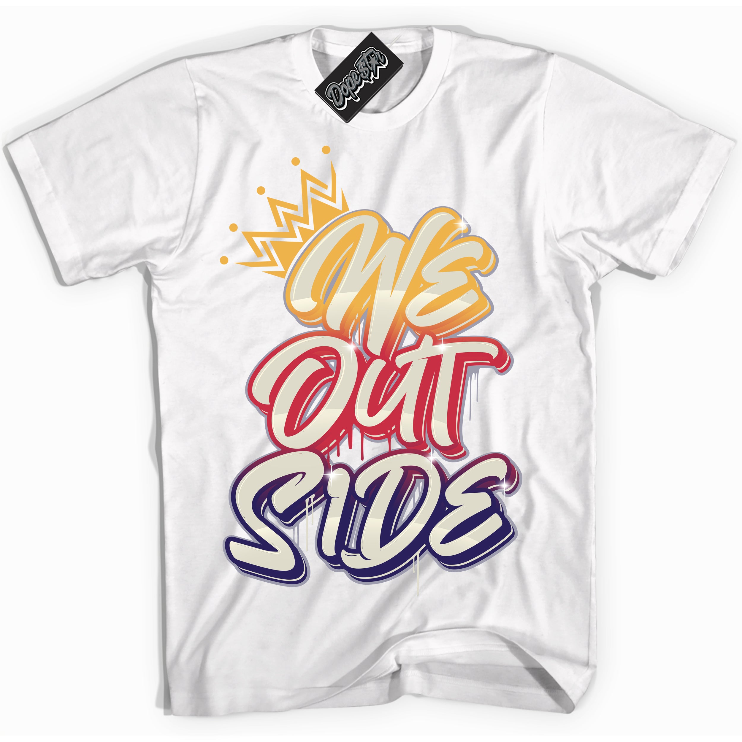 Cool White Shirt with “ We Outside” design that perfectly matches J Balvin Sunset 3s Jordans.
