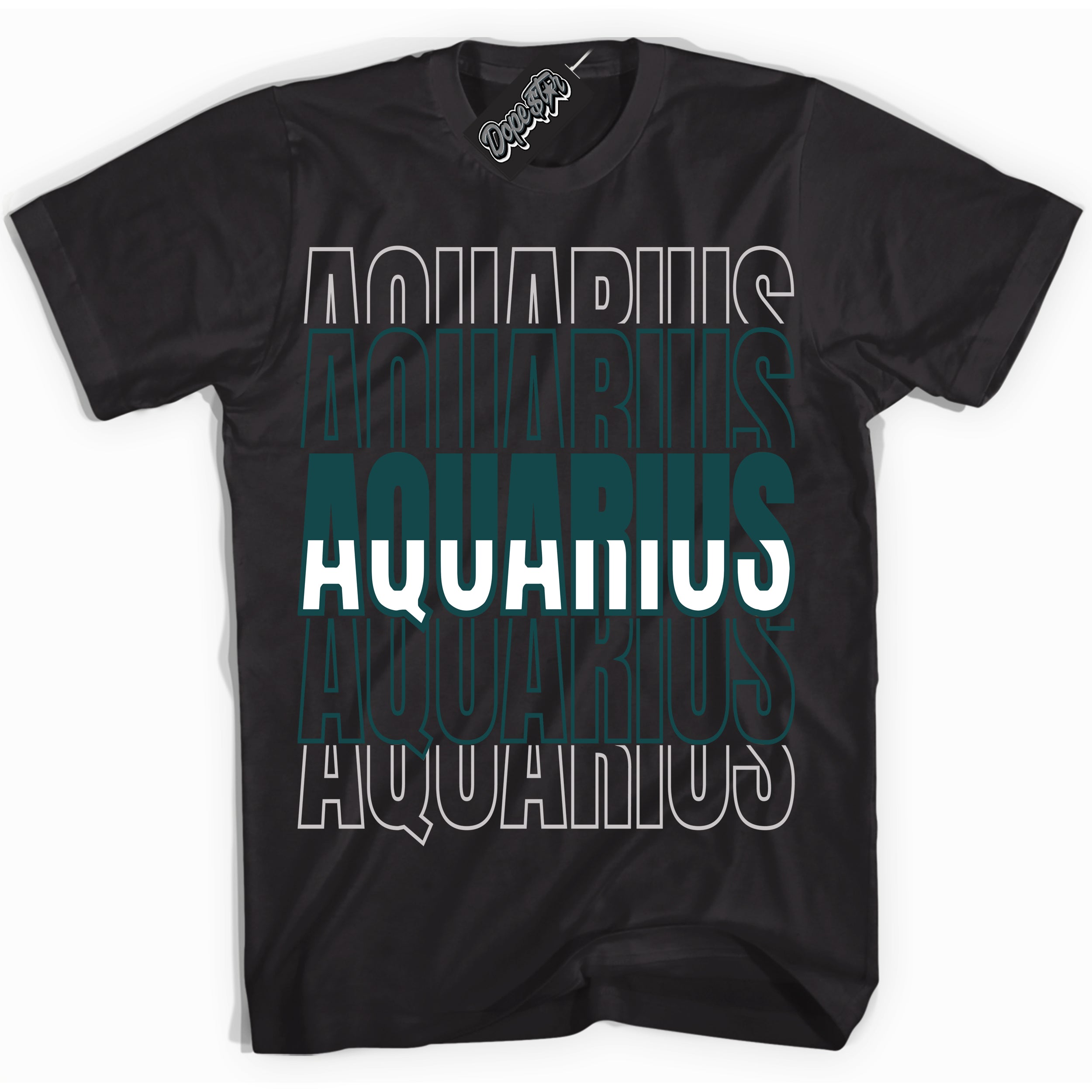 Cool Black Shirt with “ Aquarius ” design that perfectly matches Oxidized Green 4s Jordans.