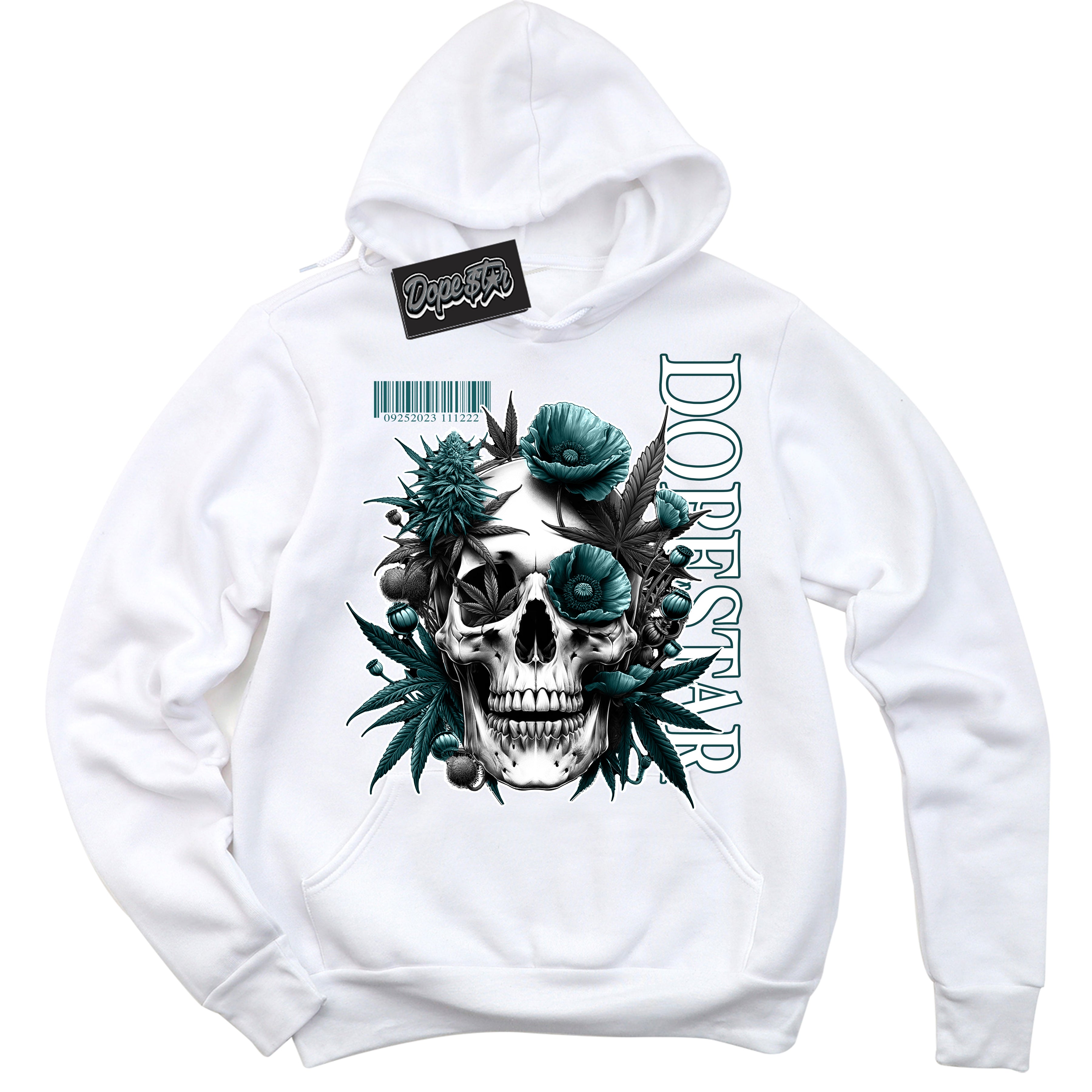Cool White Hoodie with “ Skull Poppies ”  design that Perfectly Matches Oxidized Green 4s Jordans.